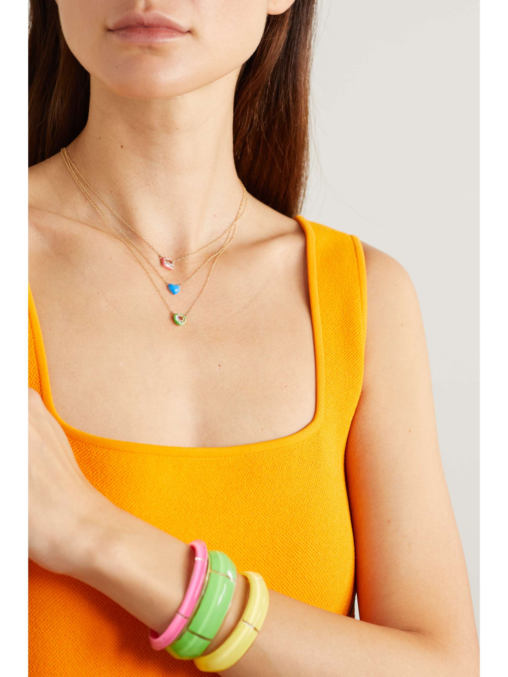 ALISON LOU Heart 14-karat gold, topaz and enamel necklace