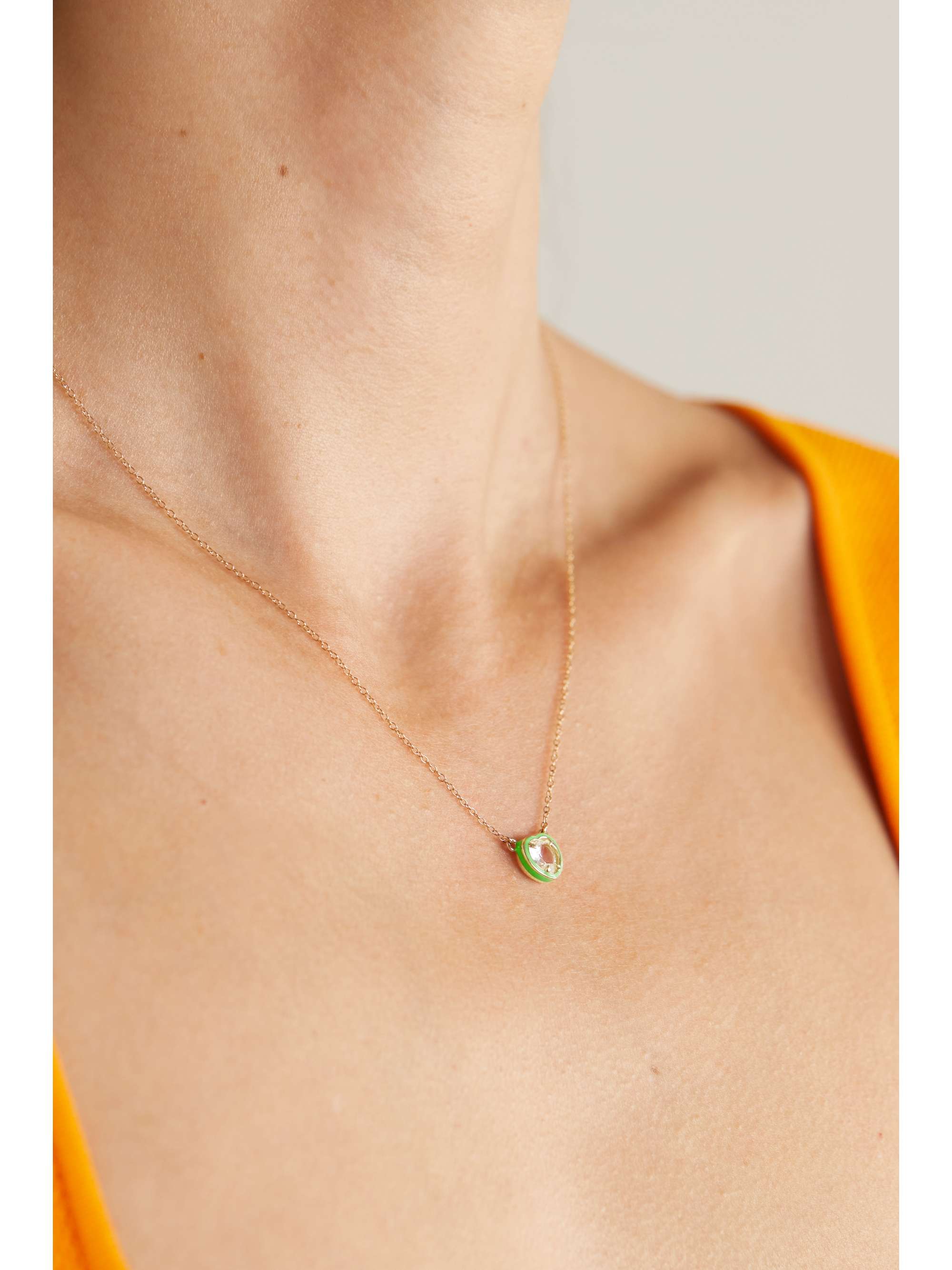 ALISON LOU Heart 14-karat gold, topaz and enamel necklace