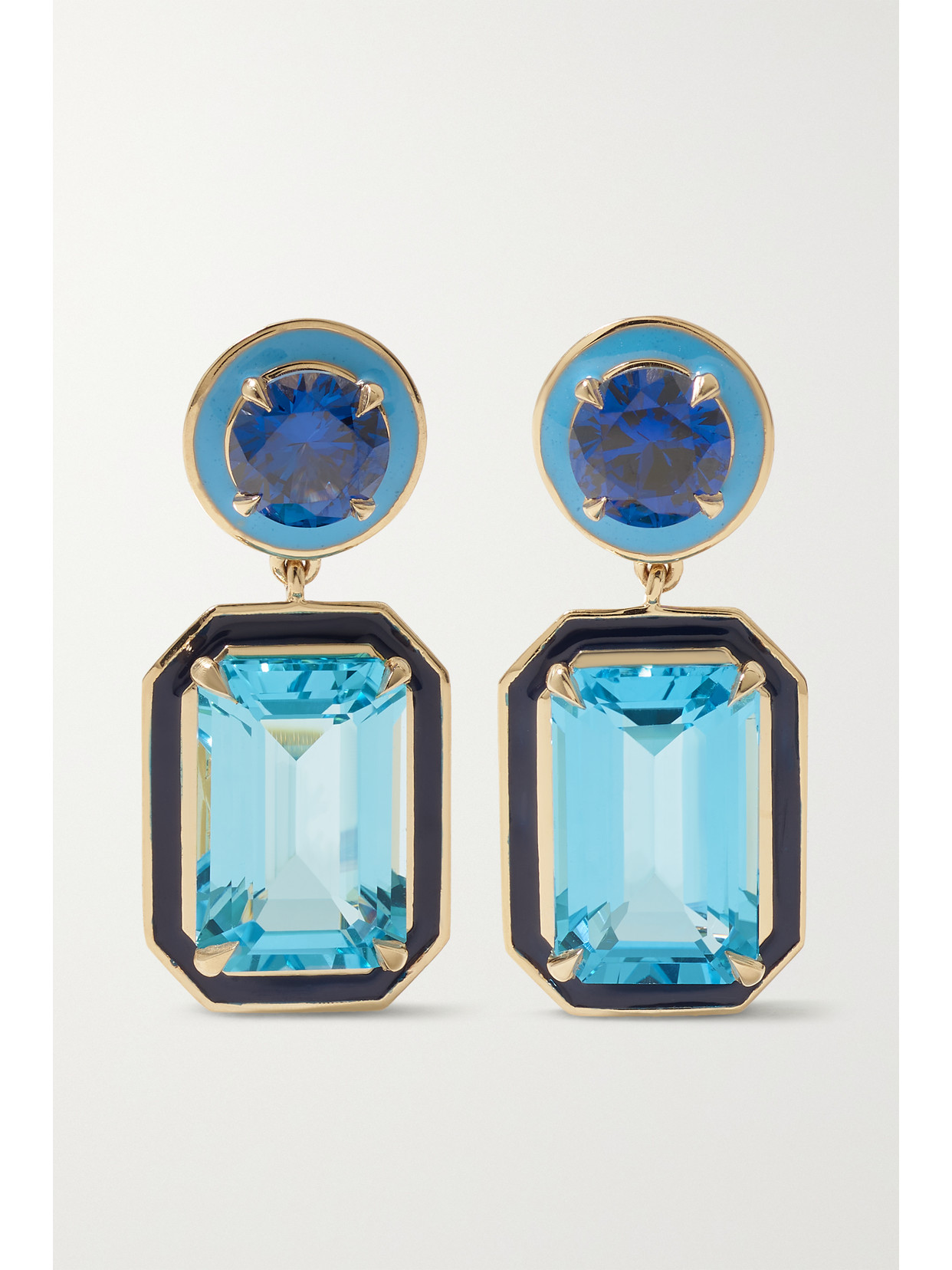 Alison Lou - Cocktail 14-karat Gold, Sapphire, Topaz And Enamel Earrings - Blue