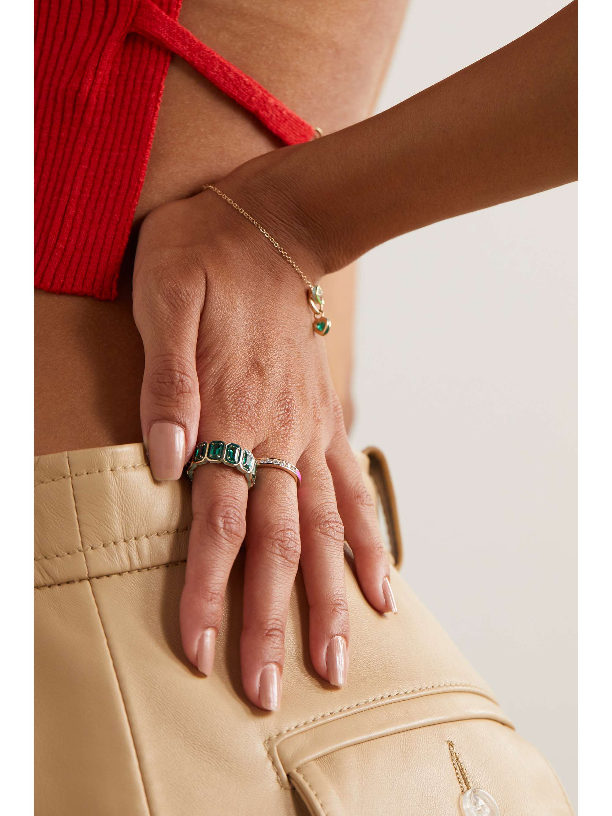 ALISON LOU Linear 14-karat gold, diamond and enamel ring