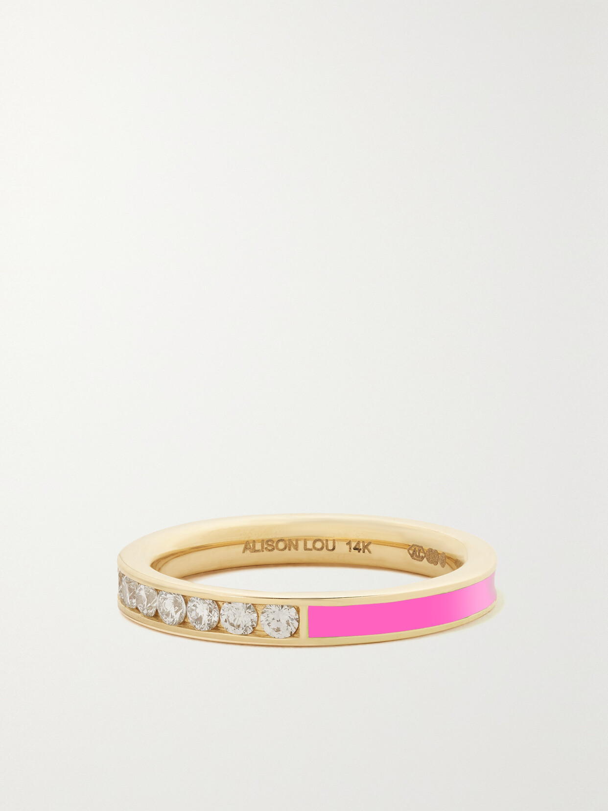 Alison Lou Linear 14-karat Gold, Diamond And Enamel Ring