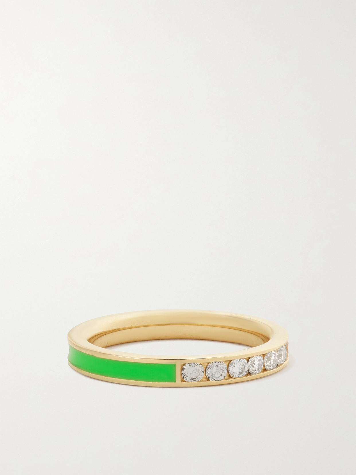 Alison Lou Linear 14-karat Gold, Diamond And Enamel Ring In Gold