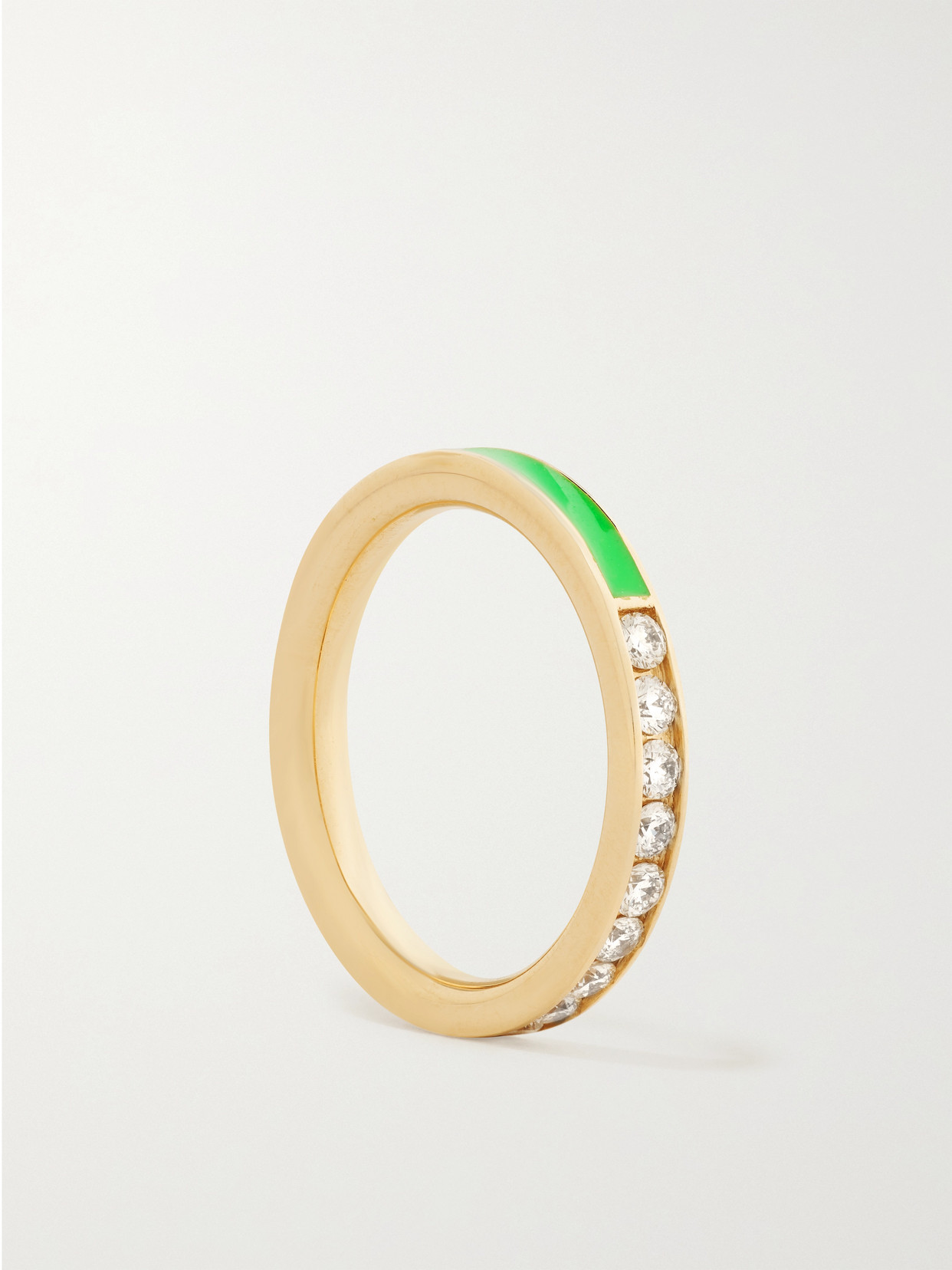 Alison Lou Linear 14-karat Gold, Diamond And Enamel Ring In Gold
