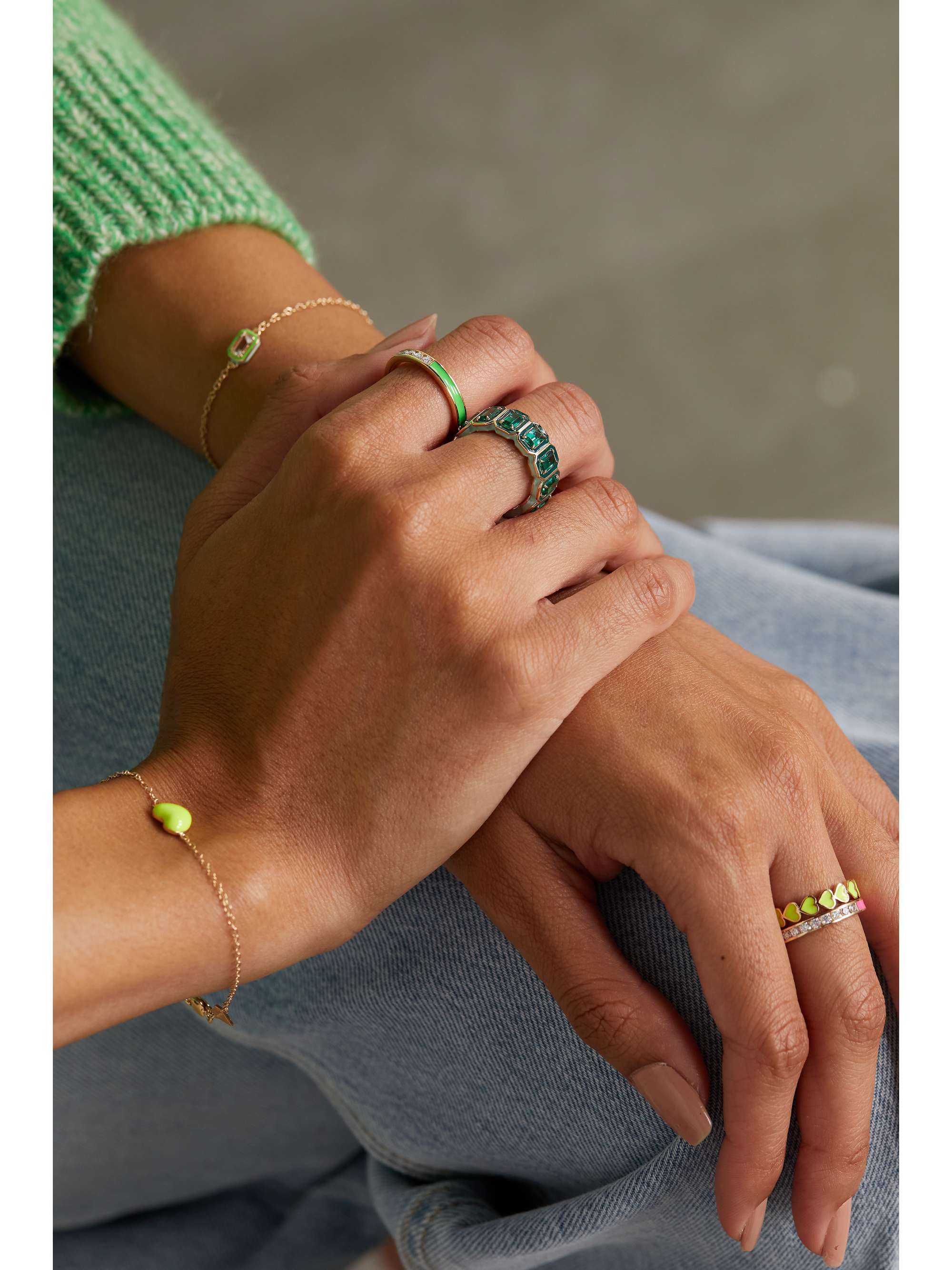 ALISON LOU Linear 14-karat gold, diamond and enamel ring