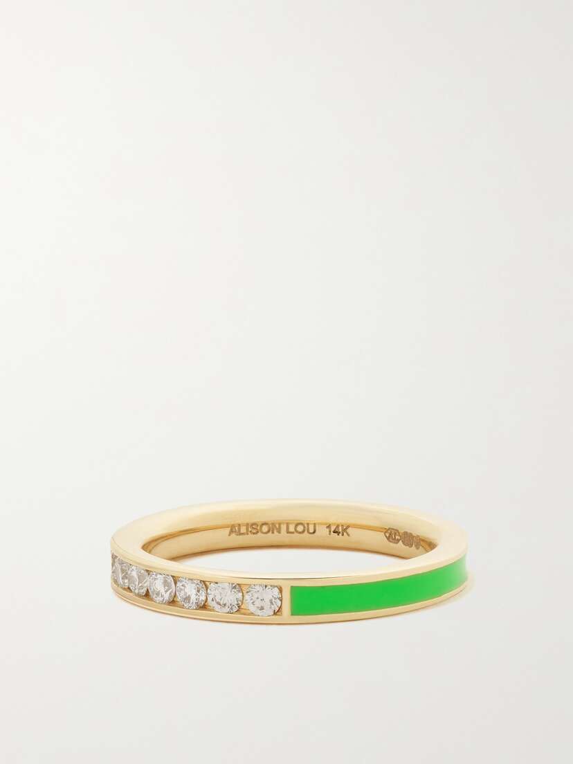 Alison Lou Linear 14-karat Gold, Diamond And Enamel Ring