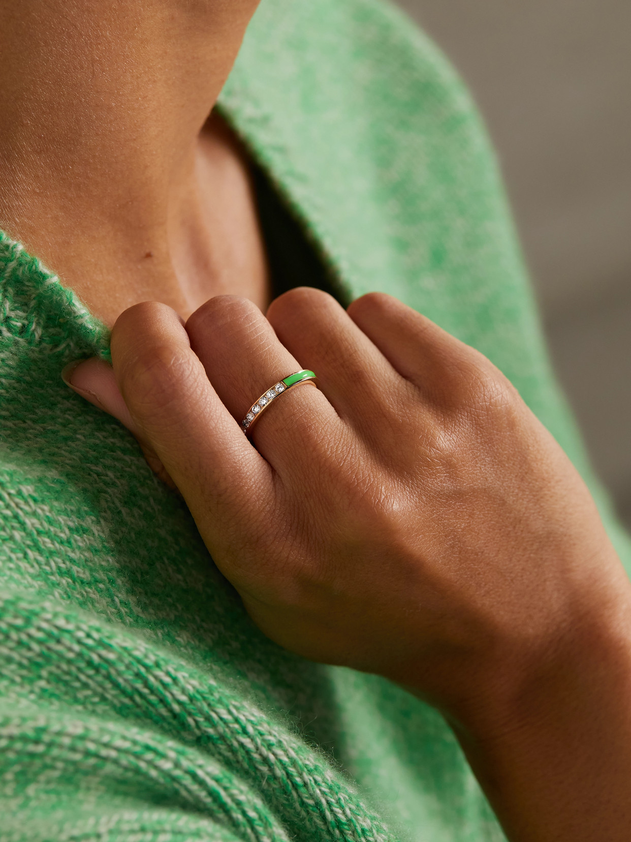 Alison Lou Linear 14-karat Gold, Diamond And Enamel Ring In Gold