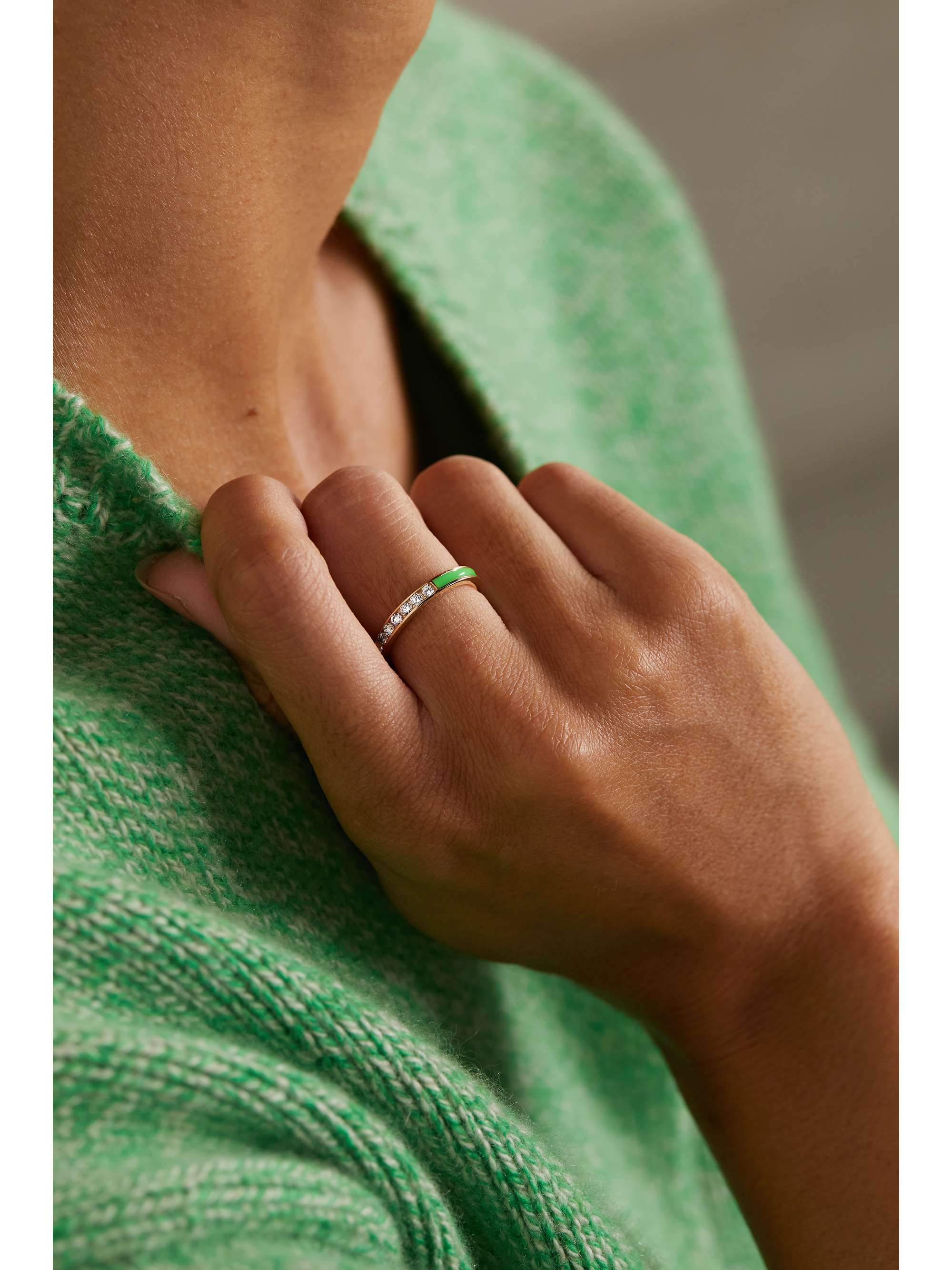 ALISON LOU Linear 14-karat gold, diamond and enamel ring