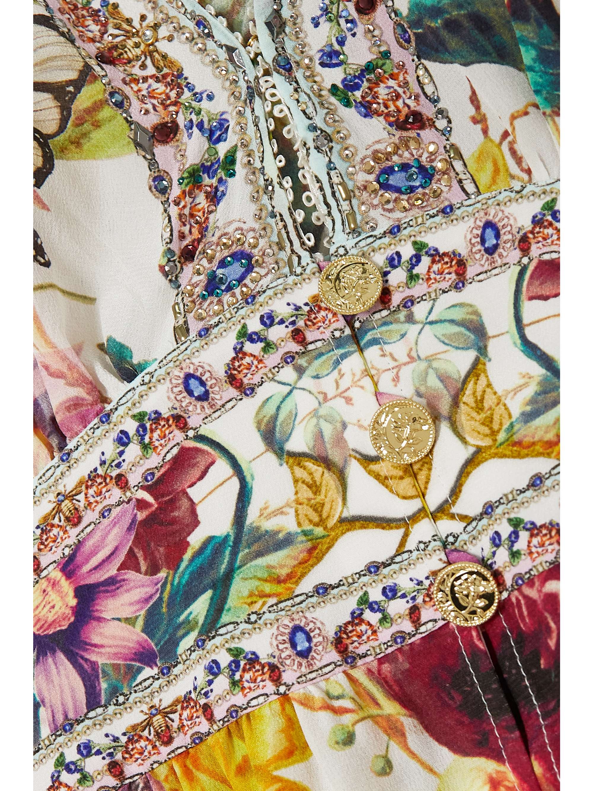 CAMILLA Appliquéd tiered floral-print silk crepe de chine mini dress