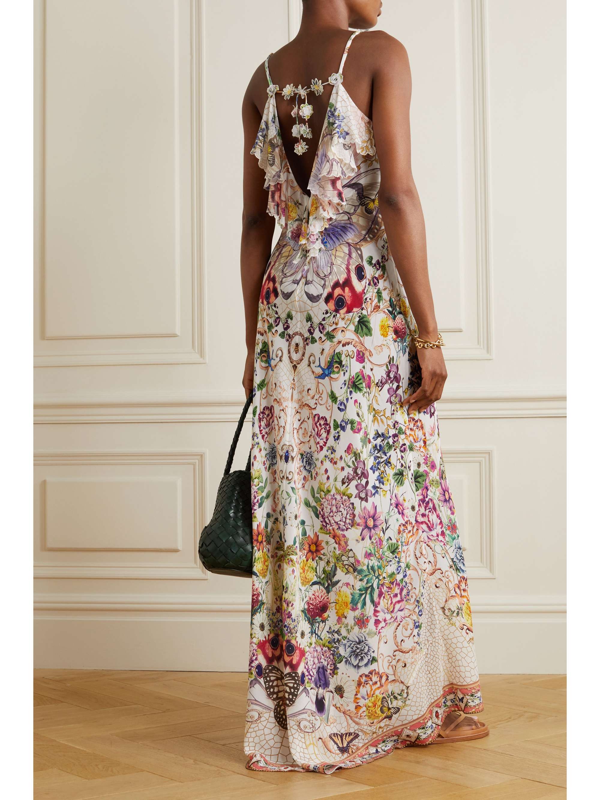 CAMILLA Bead-embellished appliquéd silk crepe de chine maxi dress