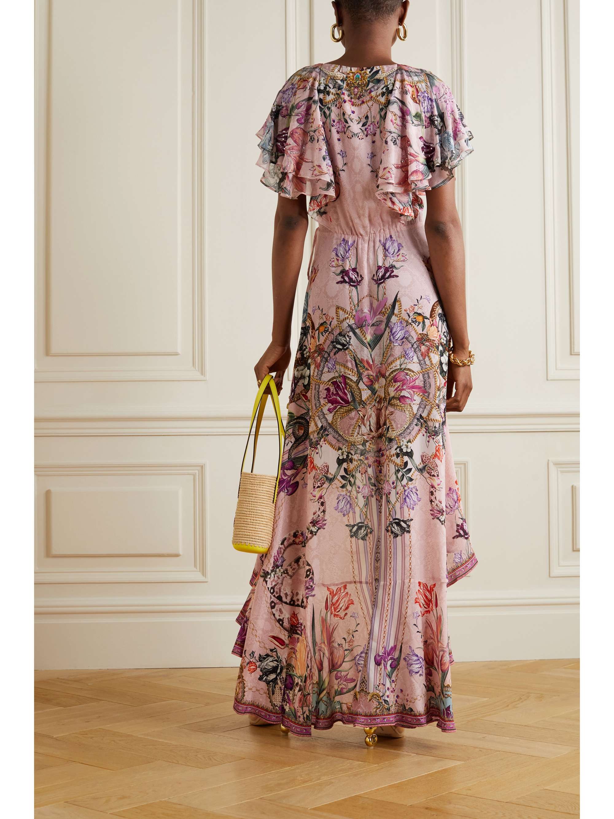 CAMILLA Ruffled bead-embellished floral-print silk crepe de chine maxi wrap dress