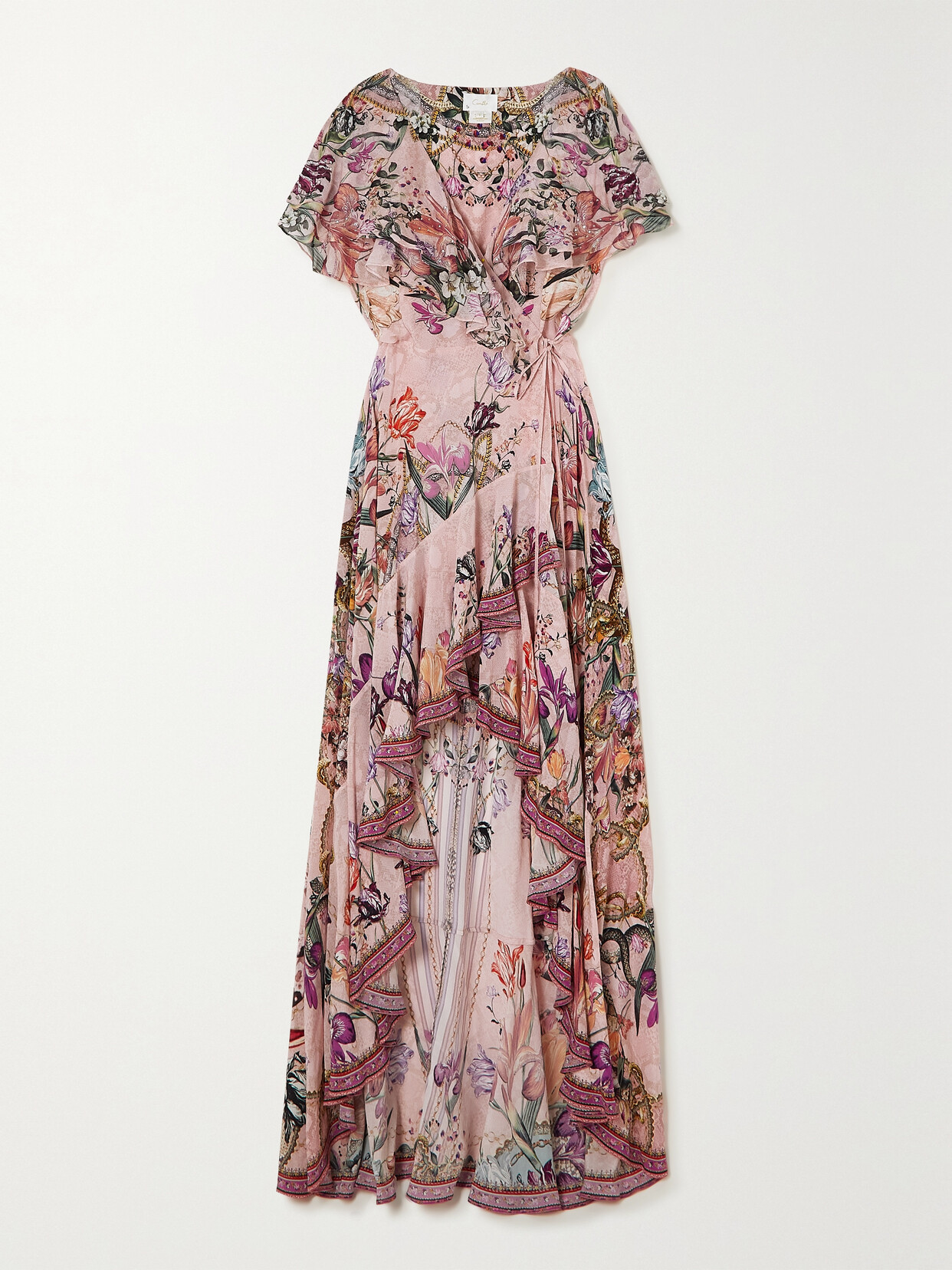 Camilla - Ruffled Bead-embellished Floral-print Silk Crepe De Chine Maxi Wrap Dress - Pink 22 Awaiting product image