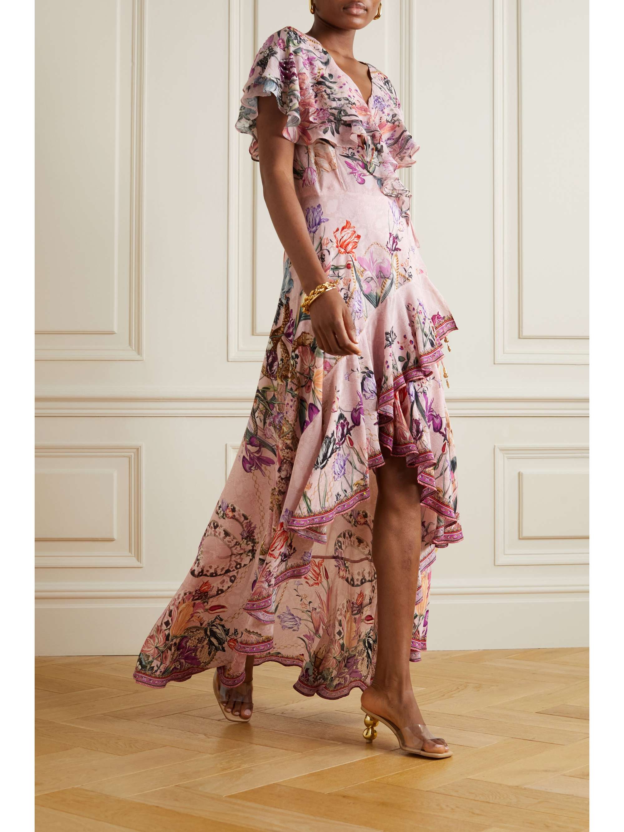 CAMILLA Ruffled bead-embellished floral-print silk crepe de chine maxi wrap dress