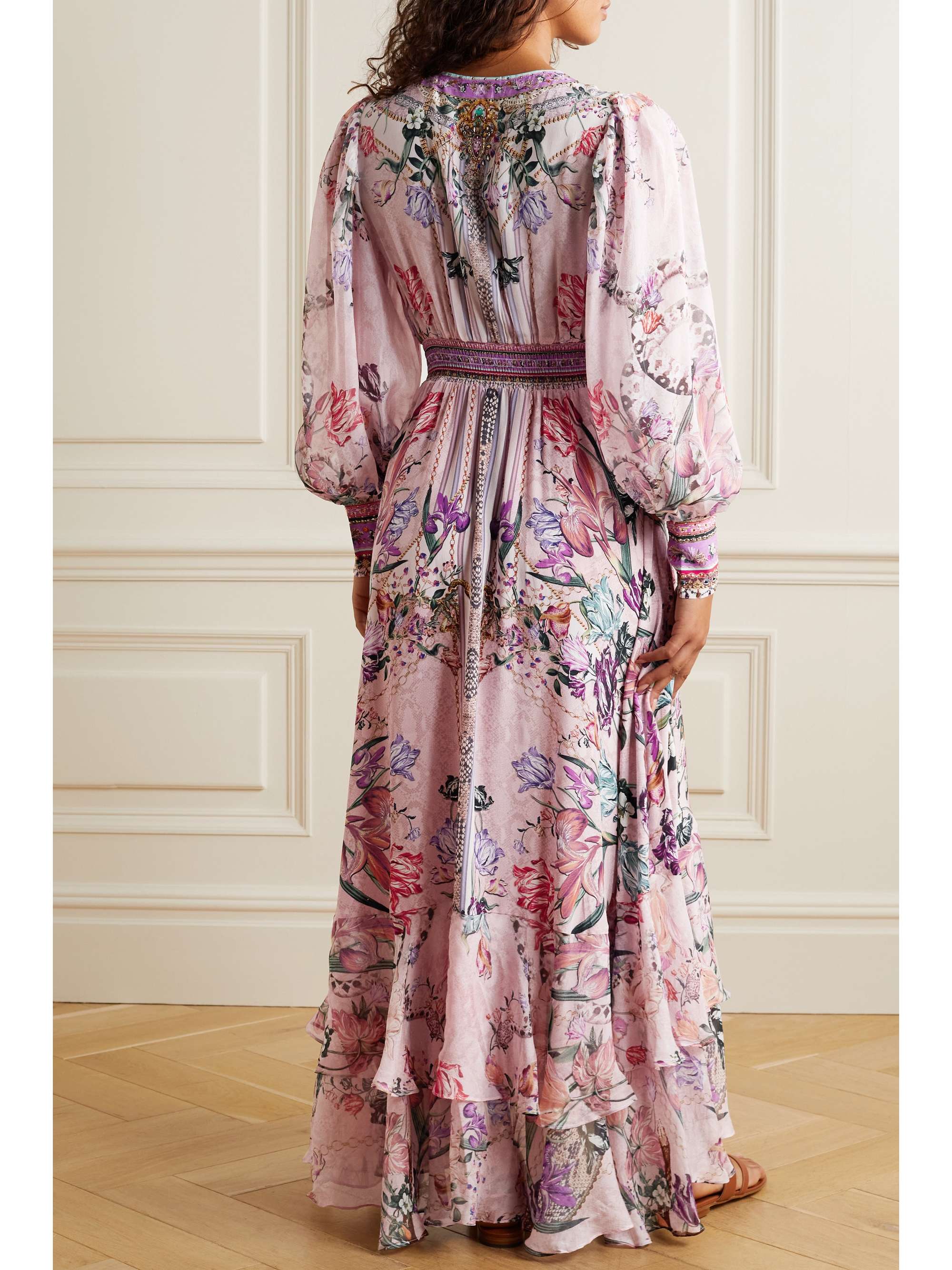CAMILLA Embellished ruffled printed silk-crepe and chiffon maxi dress