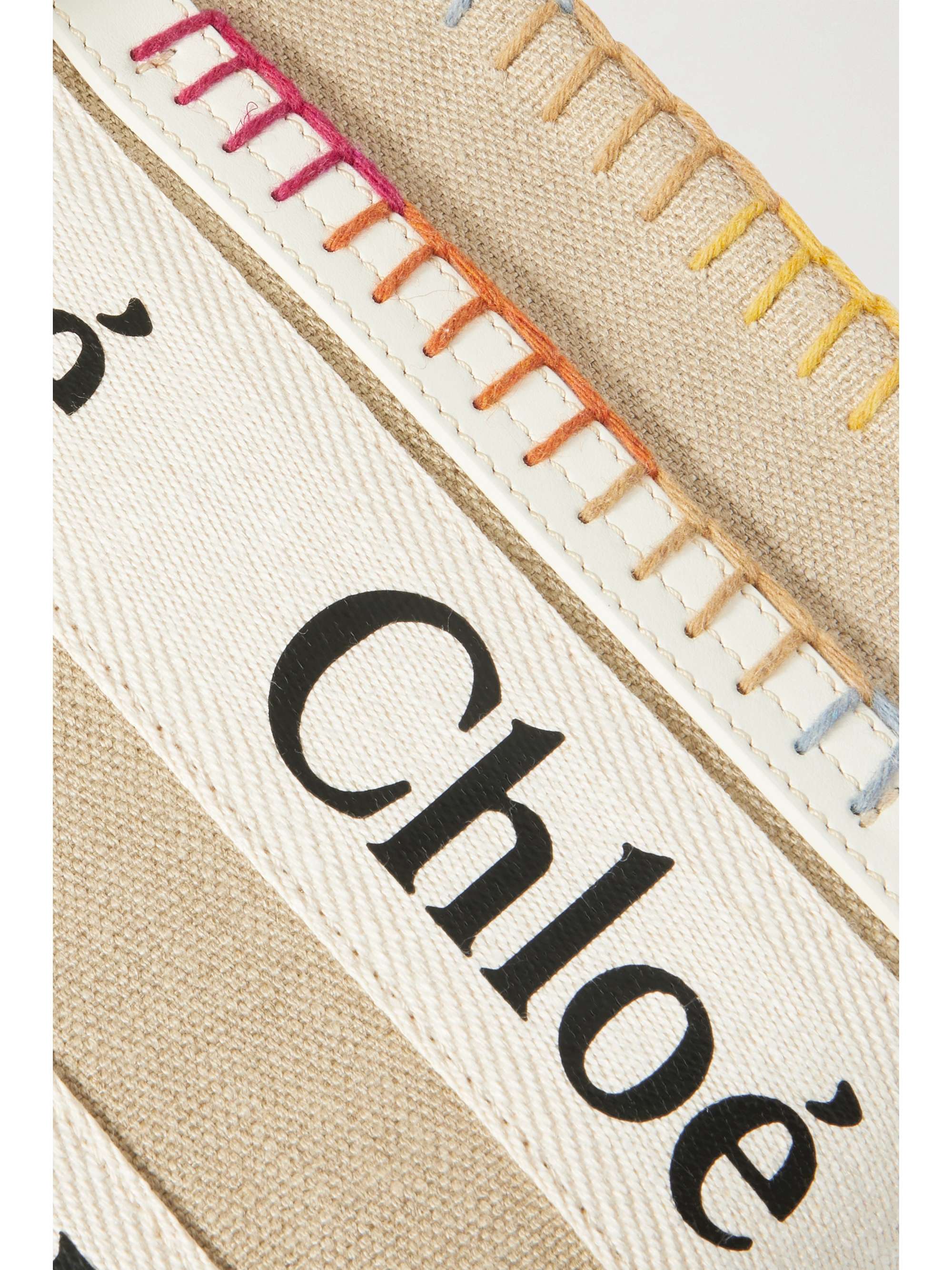 CHLOÉ Woody small leather-trimmed linen-canvas tote