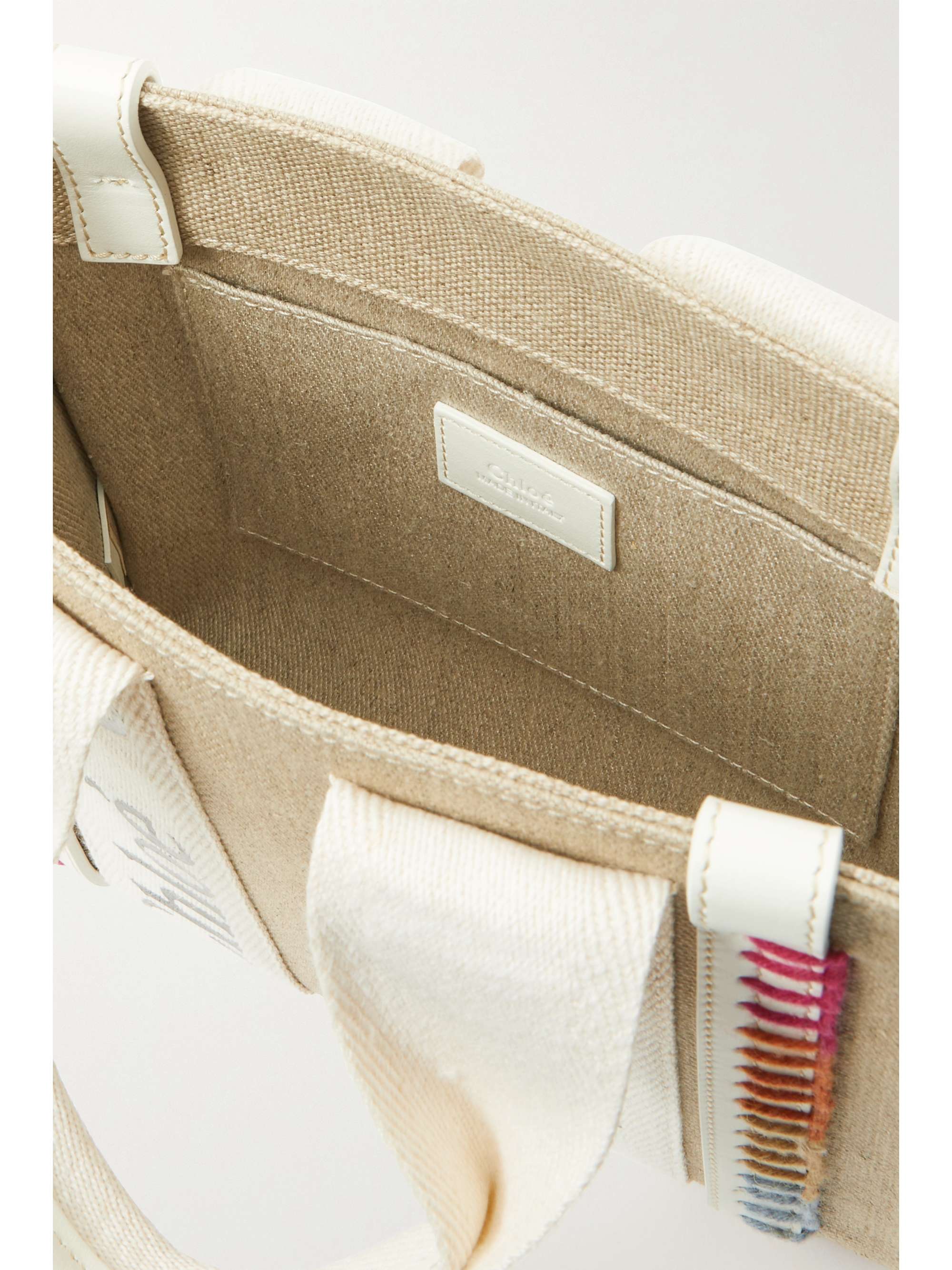 CHLOÉ Woody small leather-trimmed linen-canvas tote