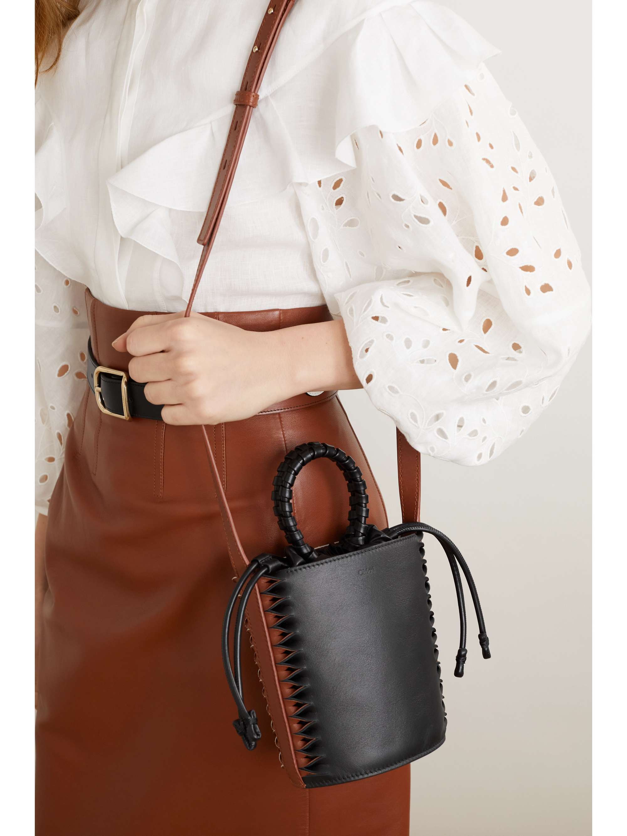 CHLOÉ Louela small whipstitched leather shoulder bag