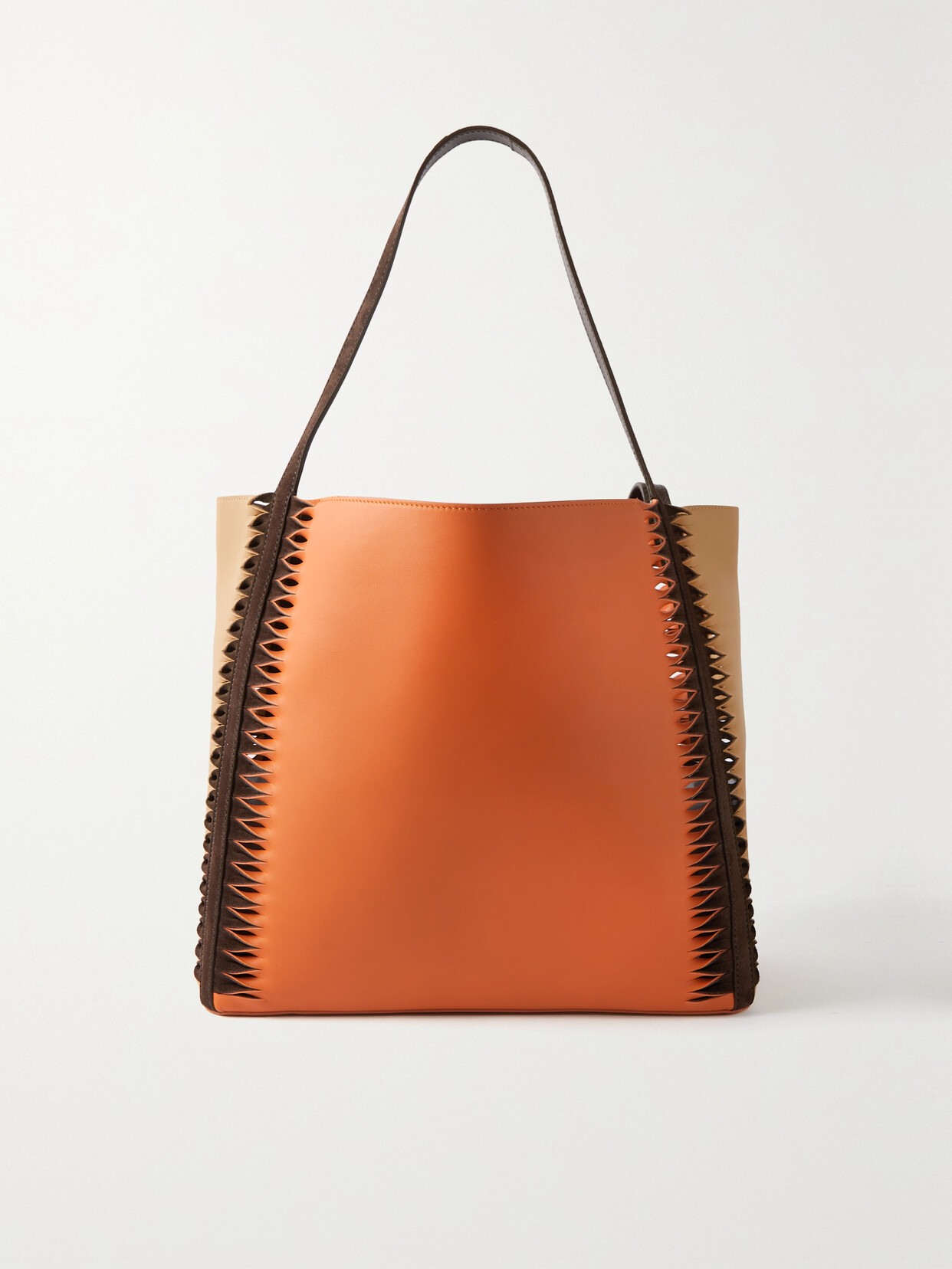 CHLOÉ LOUELA SUEDE-TRIMMED LEATHER TOTE