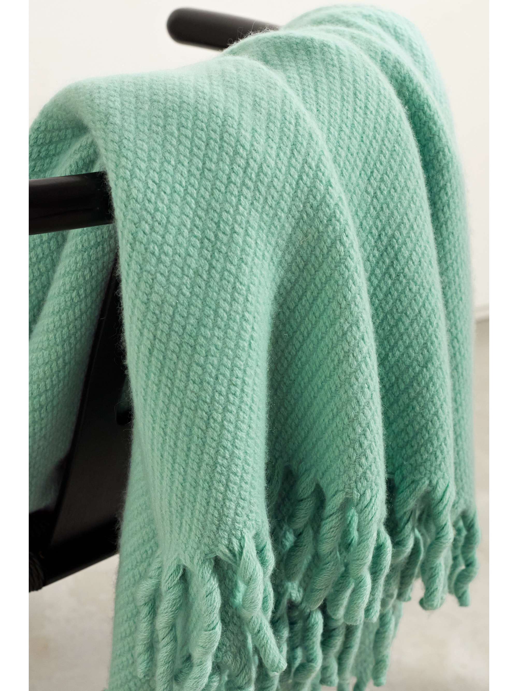 Mint Fringed cashmere blanket LORO PIANA NETAPORTER