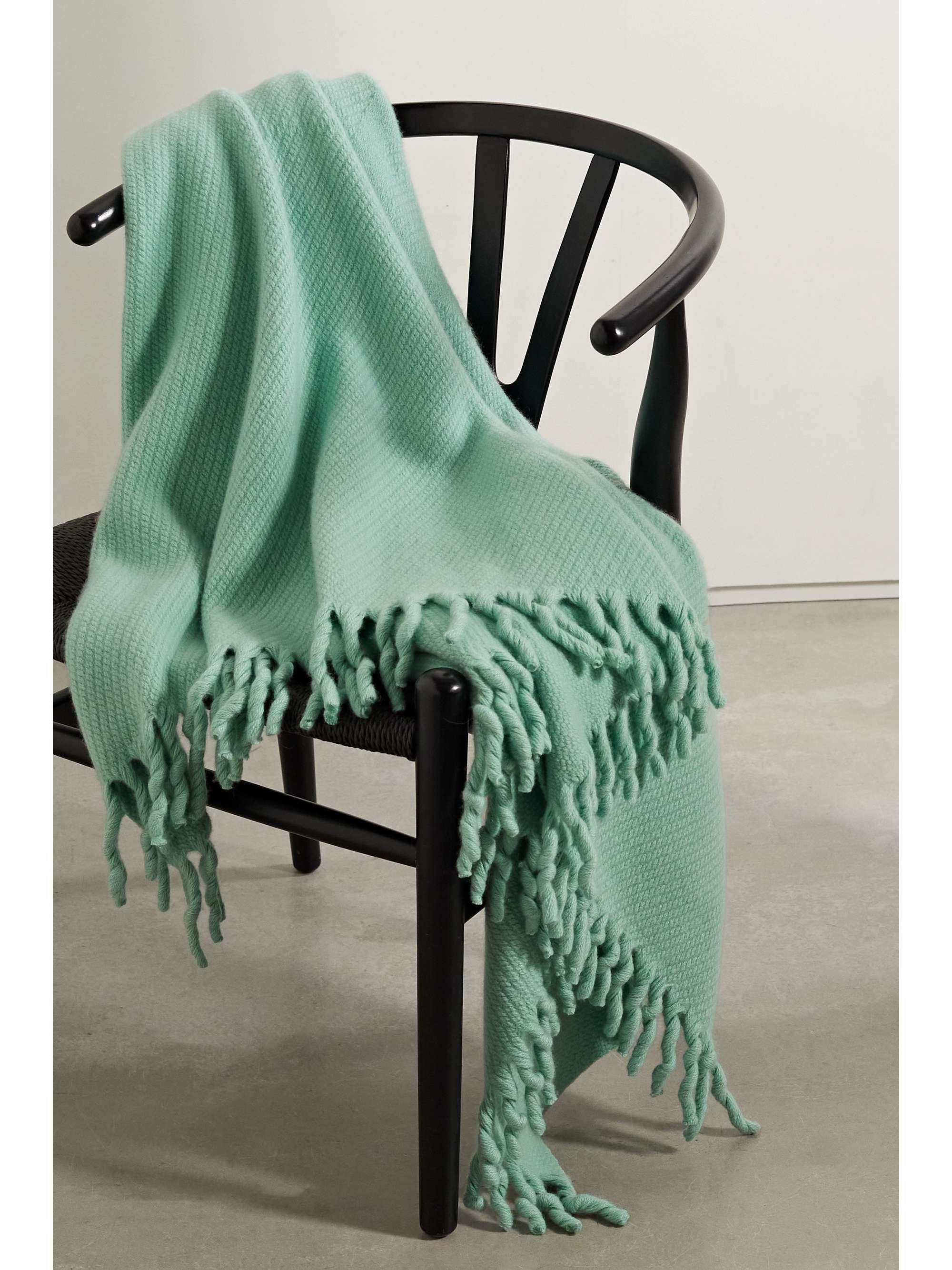 Mint Fringed cashmere blanket LORO PIANA NETAPORTER