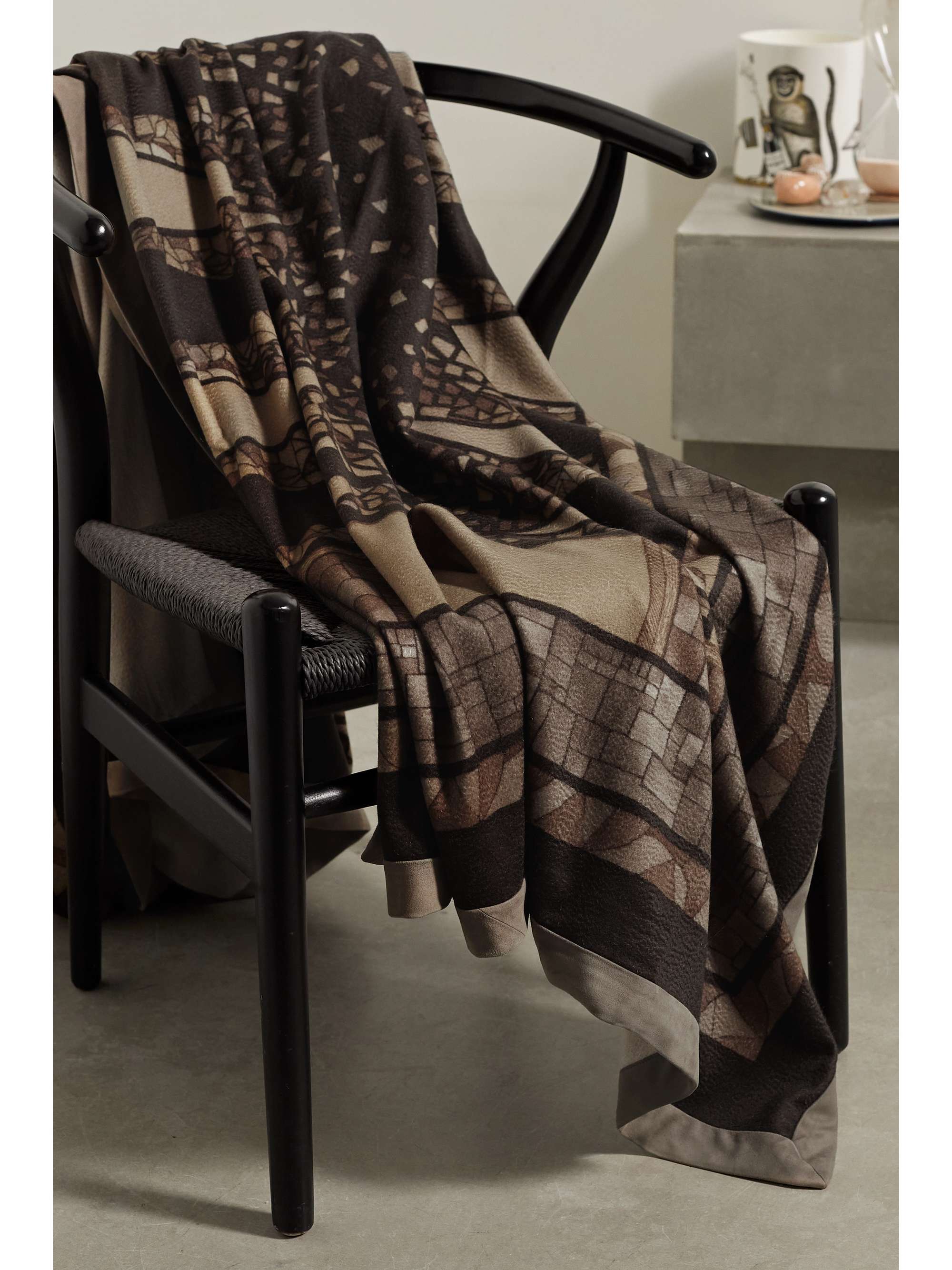 Black Suedetrimmed printed cashmere blanket LORO PIANA NETAPORTER