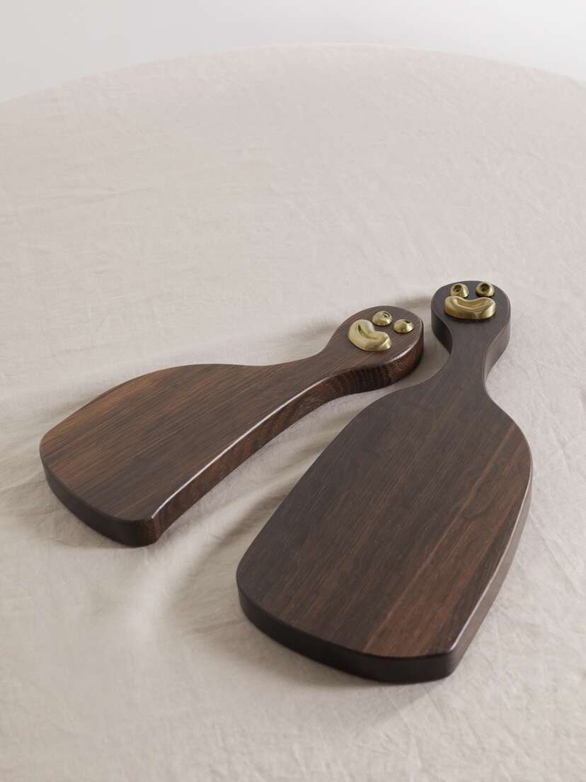 L'Objet + Haas Brothers Cheese Louise Set Of Two Wood And Gold-tone Serving Boards