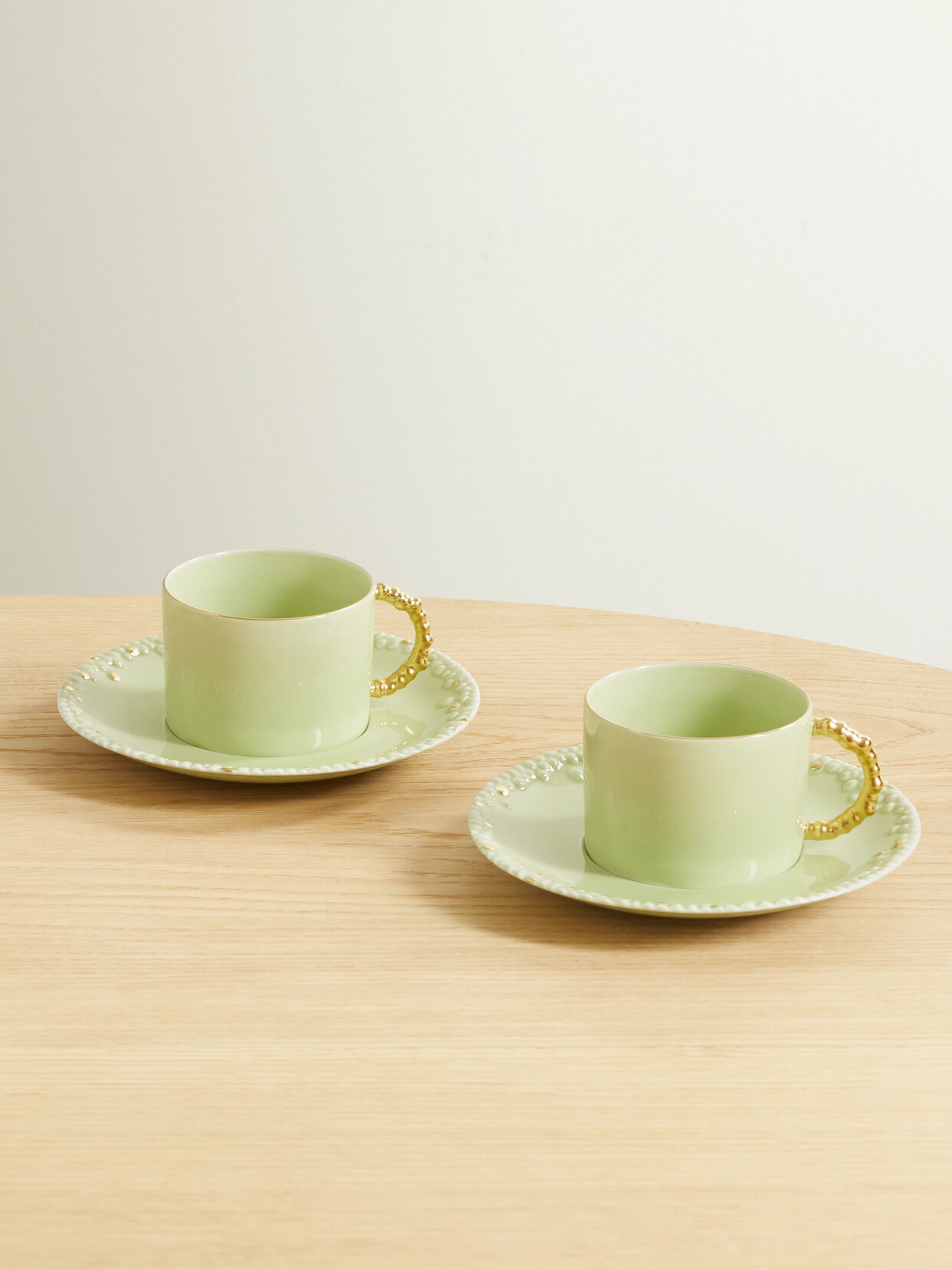 L'Objet - + Haas Brothers Mojave Desert Set Of Two Gold-plated Porcelain Tea Cups And Saucers - Green