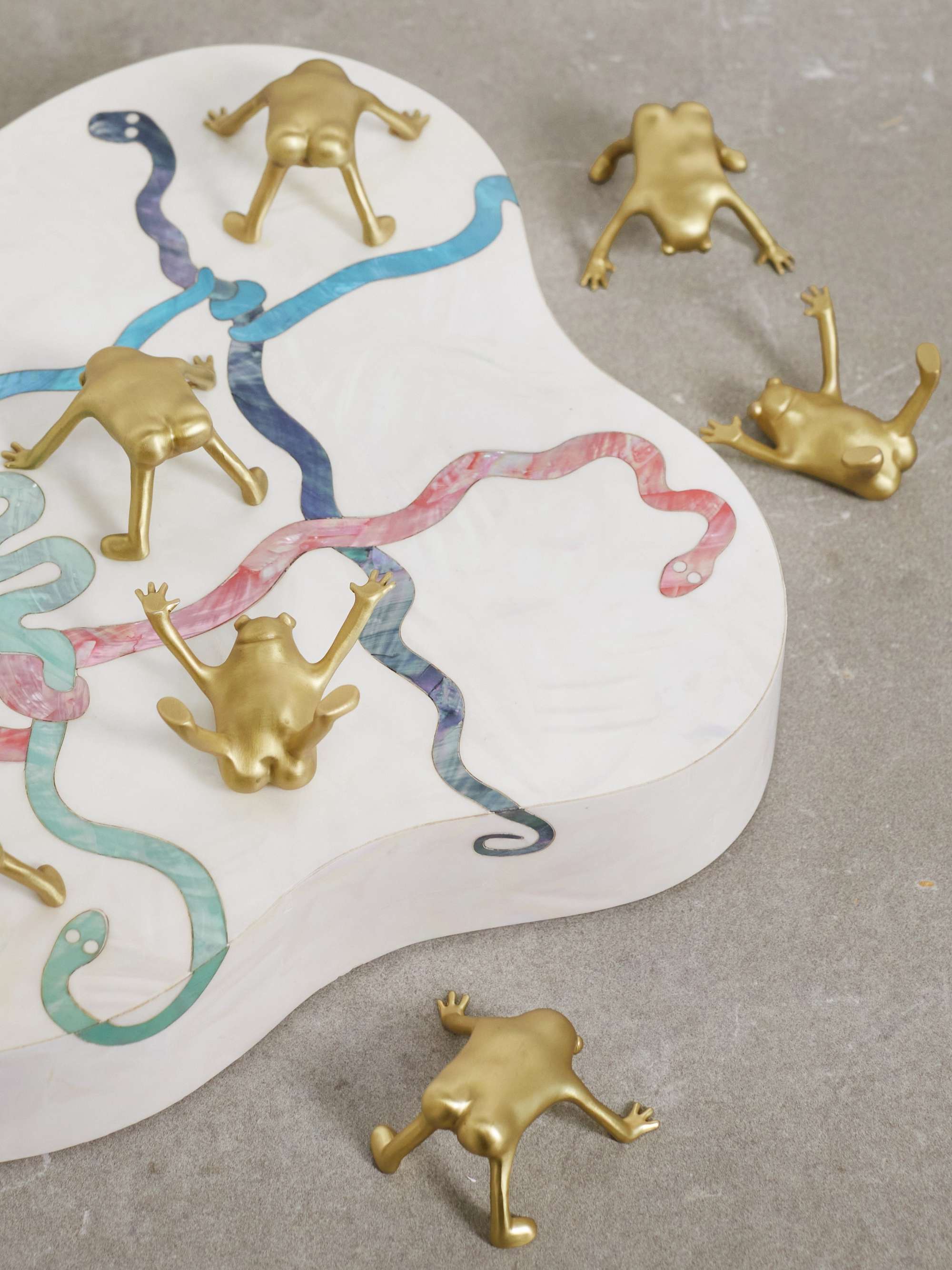 L'OBJET + Haas Brothers mother-of-pearl and brass tic-tac-toe set