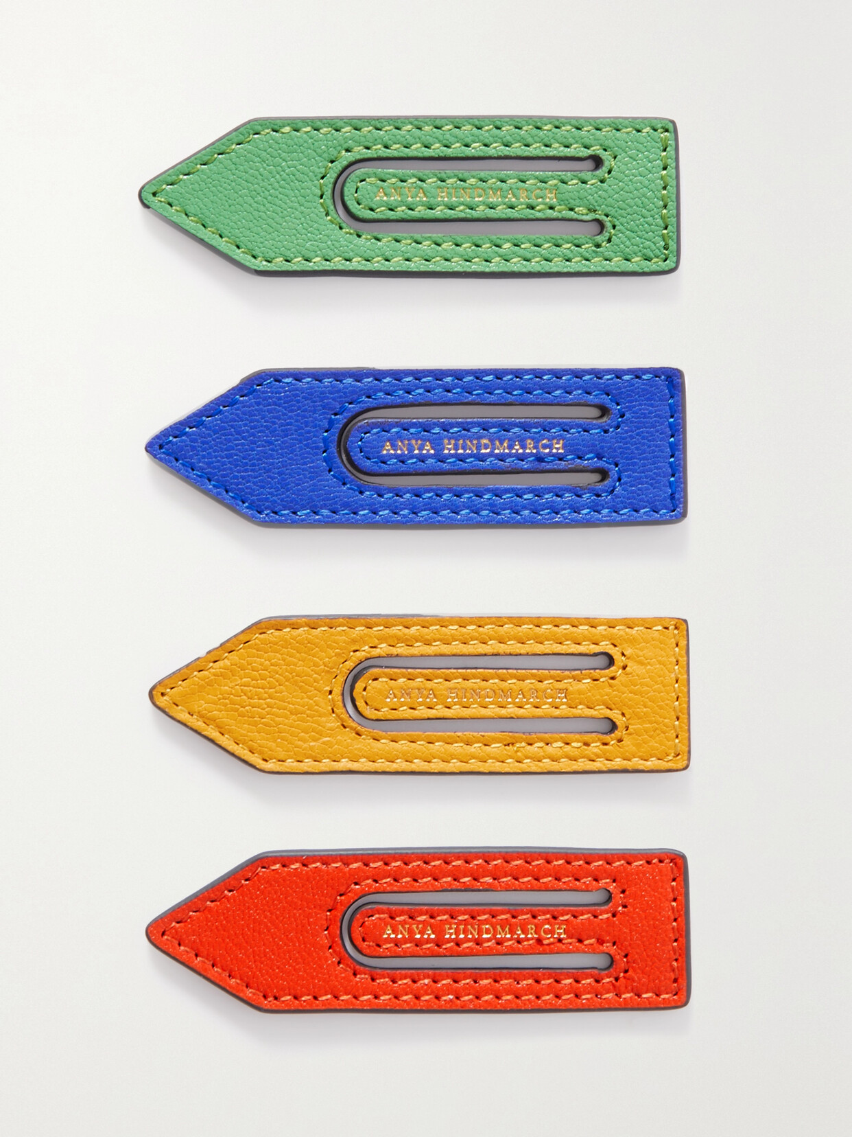 Anya Hindmarch - Set Of Four Textured-leather Bookmarks - Gray