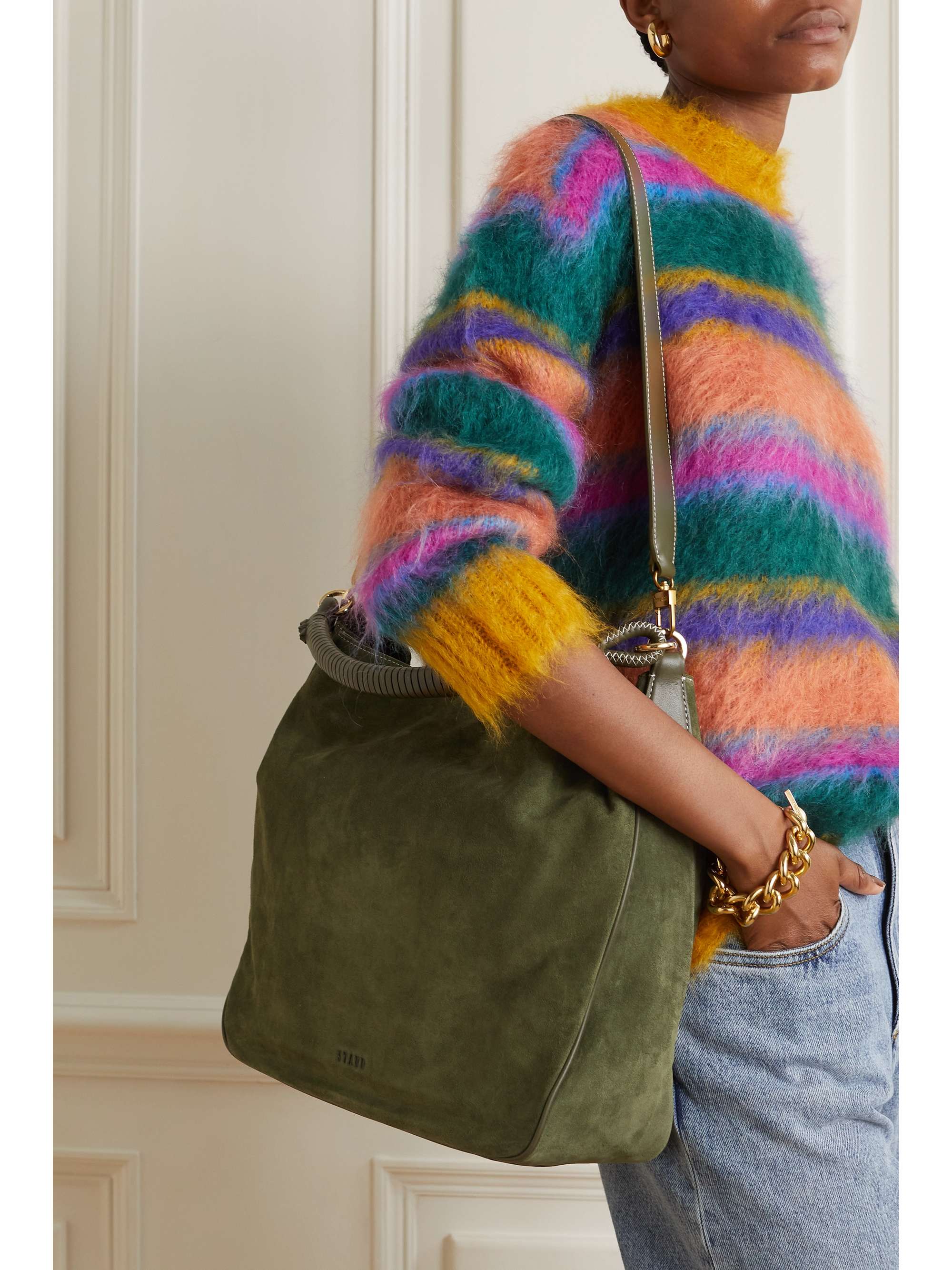 STAUD Perry leathertrimmed suede shoulder bag NETAPORTER