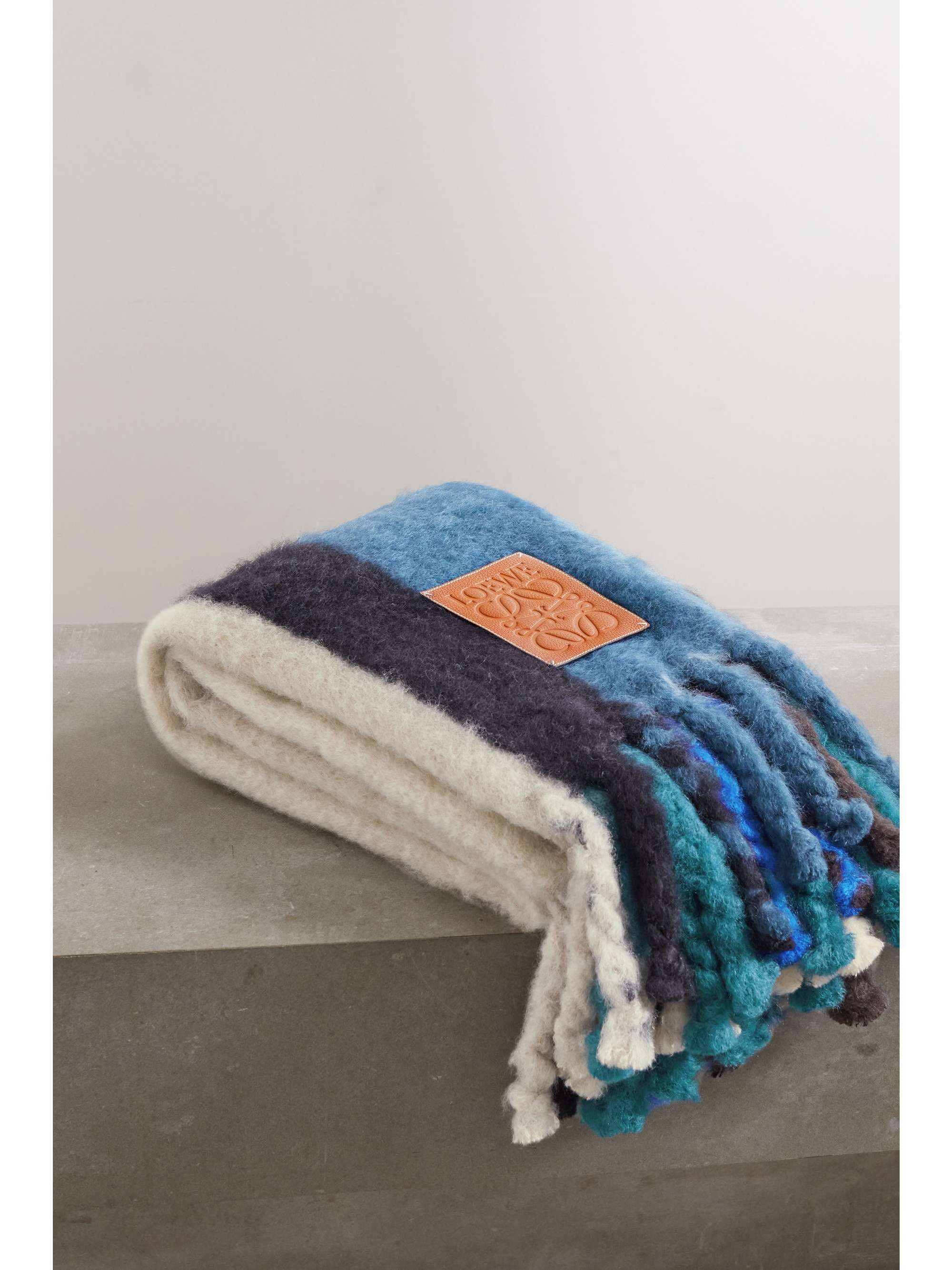 LOEWE Leathertrimmed fringed striped mohairblend blanket NETAPORTER
