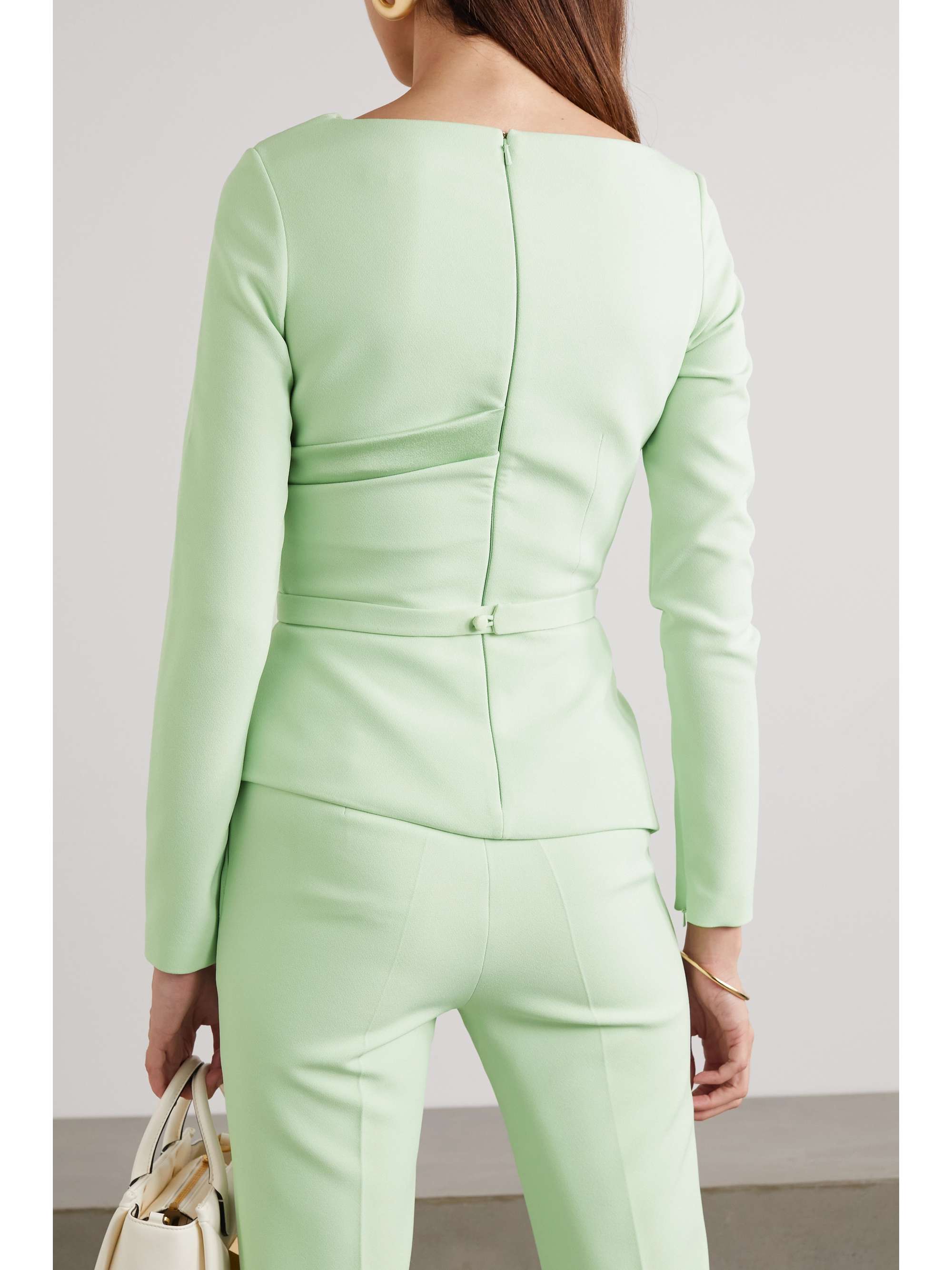 SAFIYAA Farran draped satin-trimmed stretch-crepe peplum top