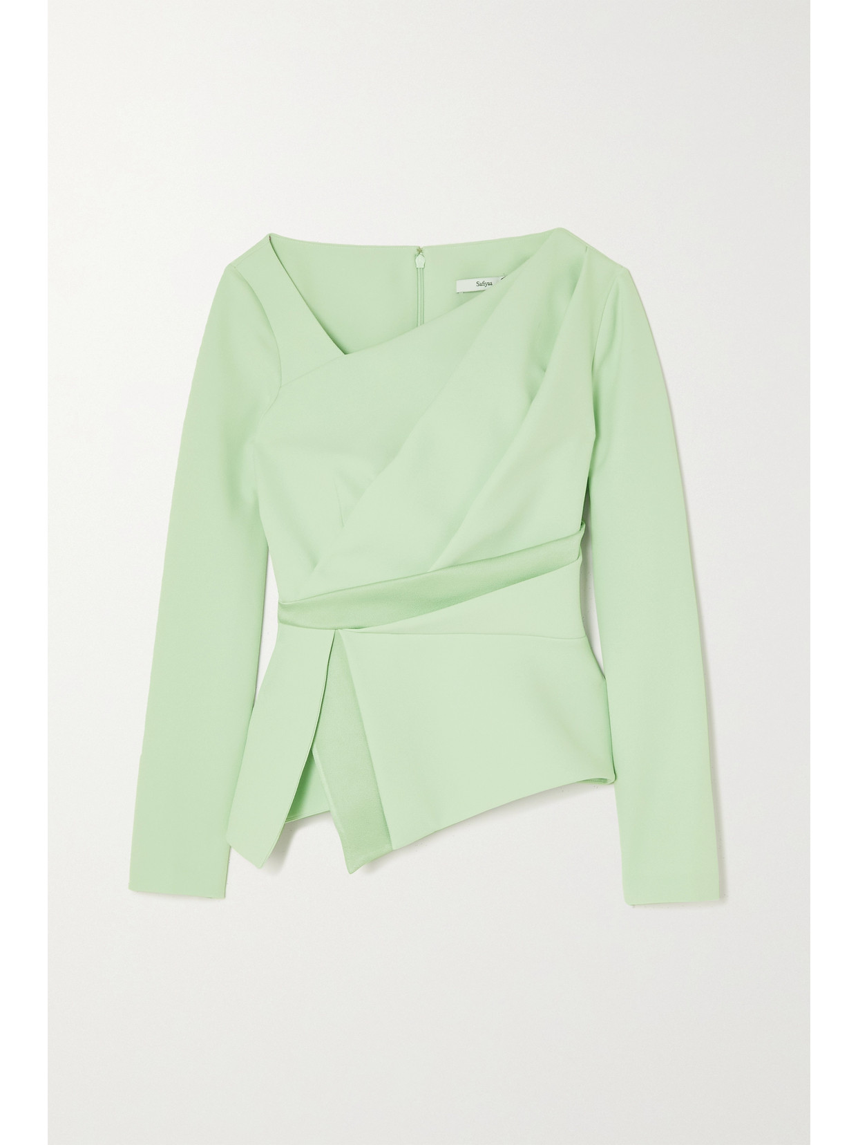 Safiyaa - Farran Draped Satin-trimmed Stretch-crepe Peplum Top - Green