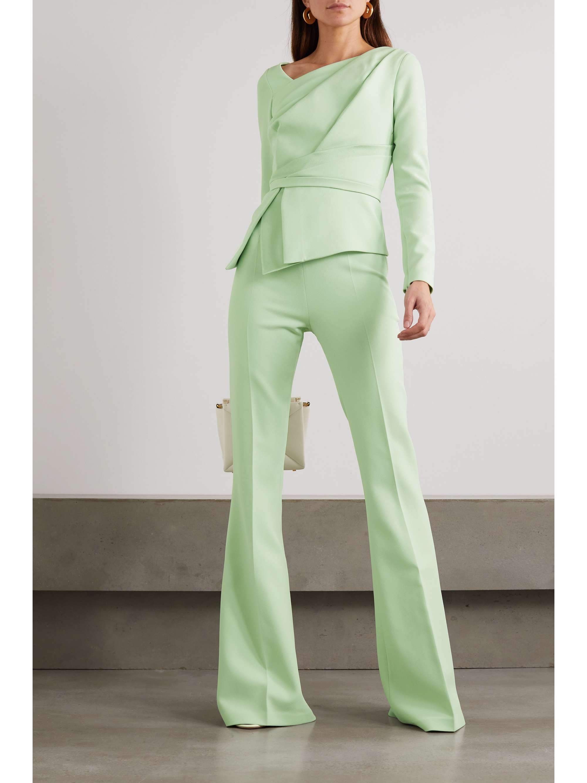 SAFIYAA Farran draped satin-trimmed stretch-crepe peplum top