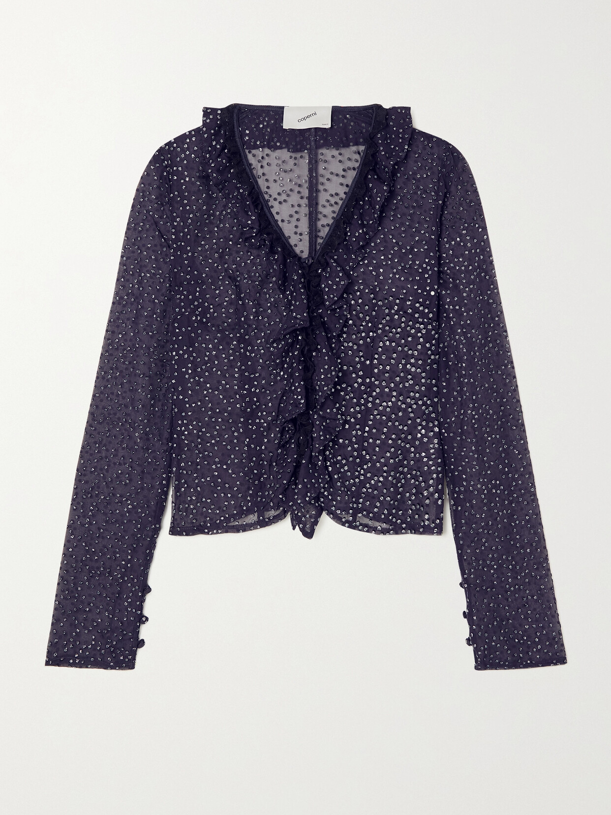 Coperni Embellished Ruffle Blouse In Blue