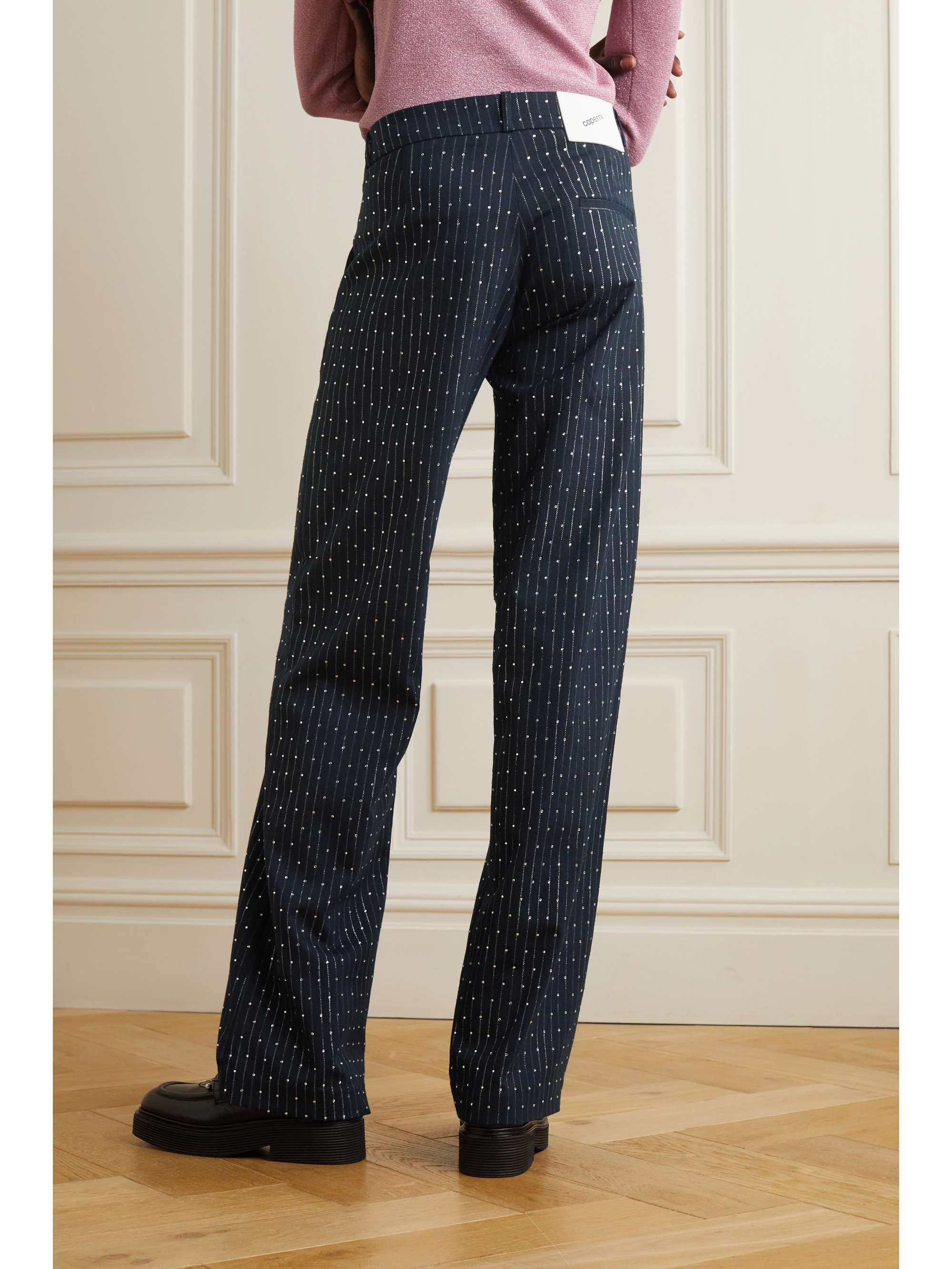 COPERNI Crystal-embellished pleated crepe and wool-blend straight-leg pants