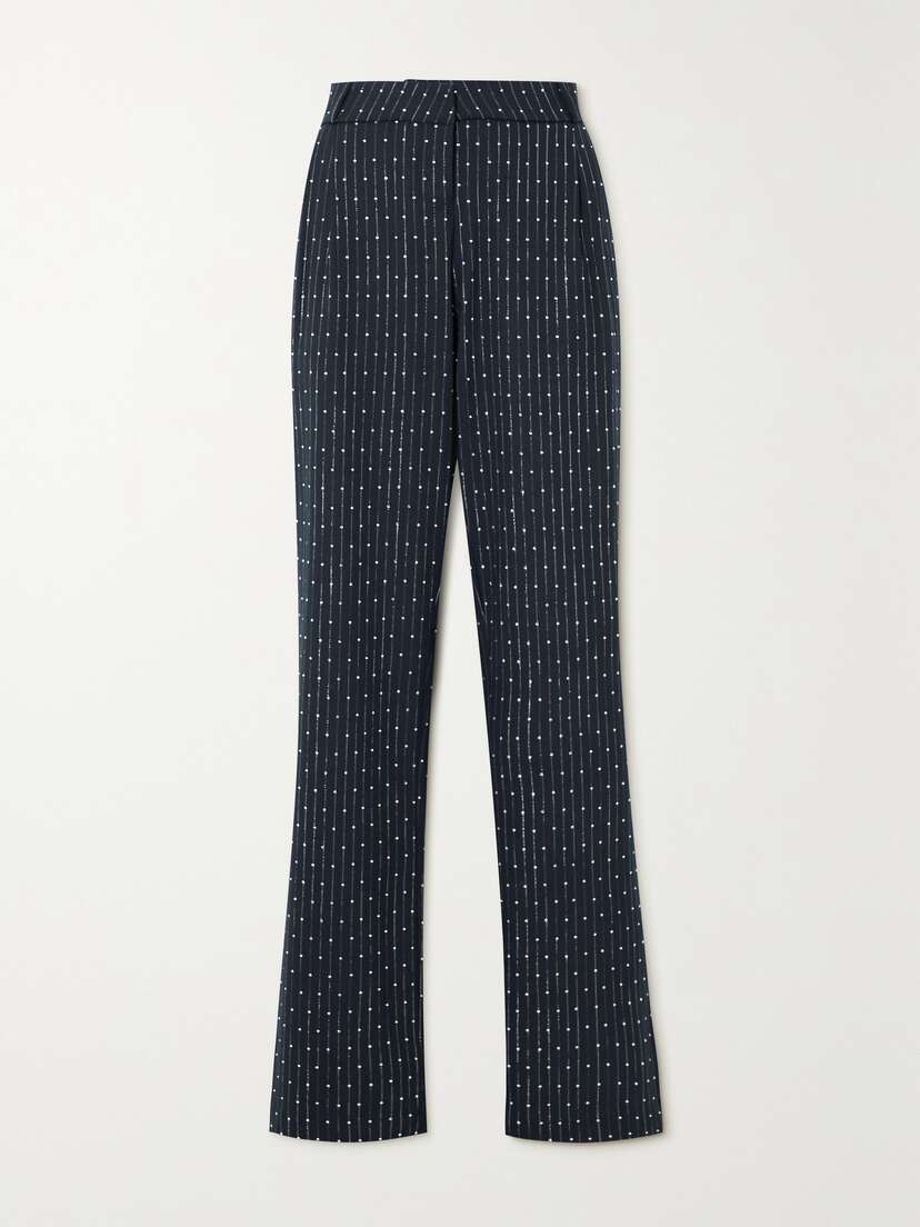 Coperni Crystal-embellished Pleated Crepe And Wool-blend Straight-leg Pants