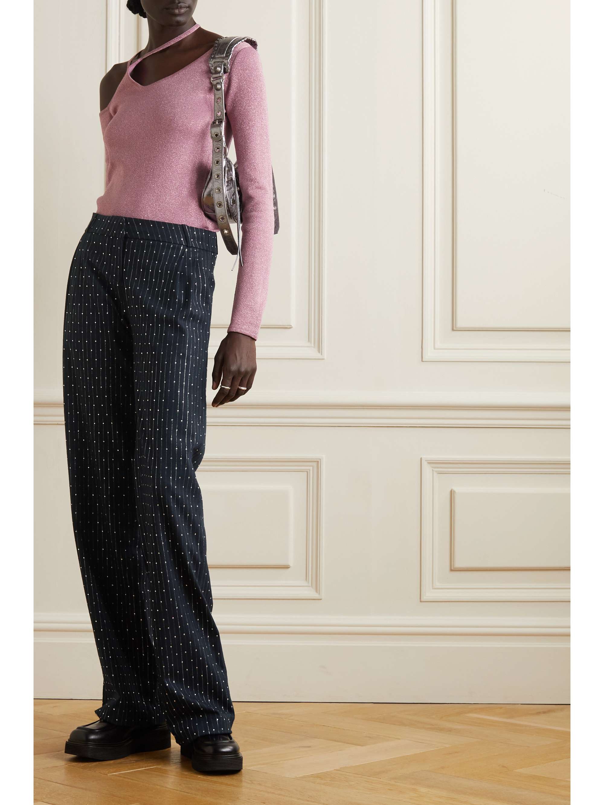 COPERNI Crystal-embellished pleated crepe and wool-blend straight-leg pants