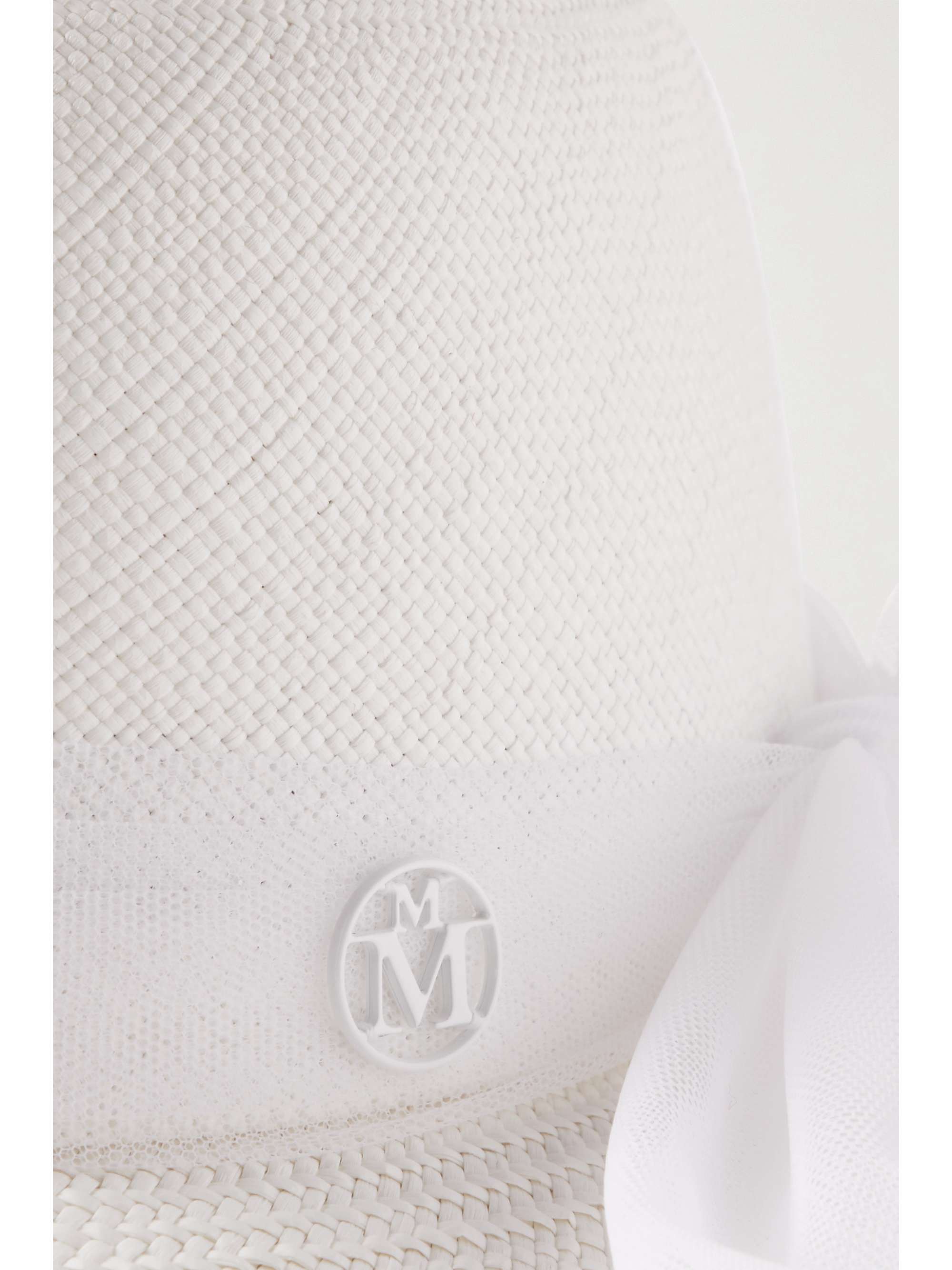 MAISON MICHEL Blanche bow-detailed tulle-trimmed straw sunhat