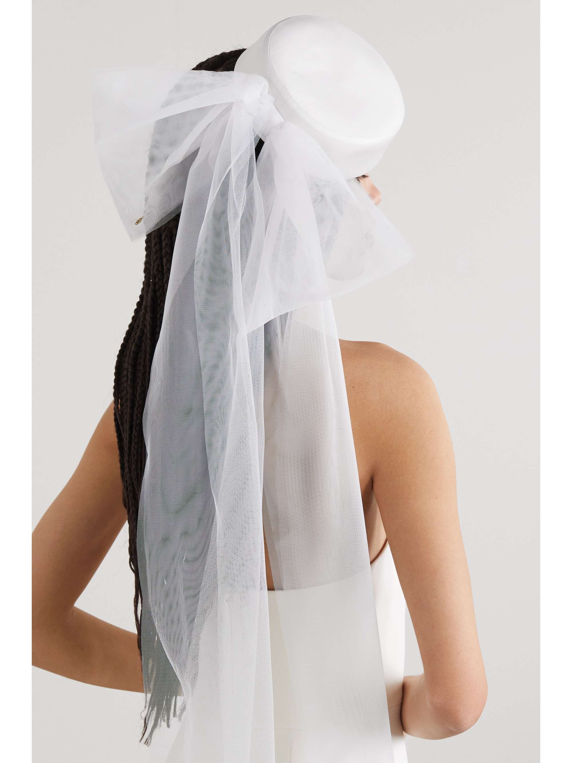 MAISON MICHEL Jackie bow-detailed tulle, satin and wool-felt hat
