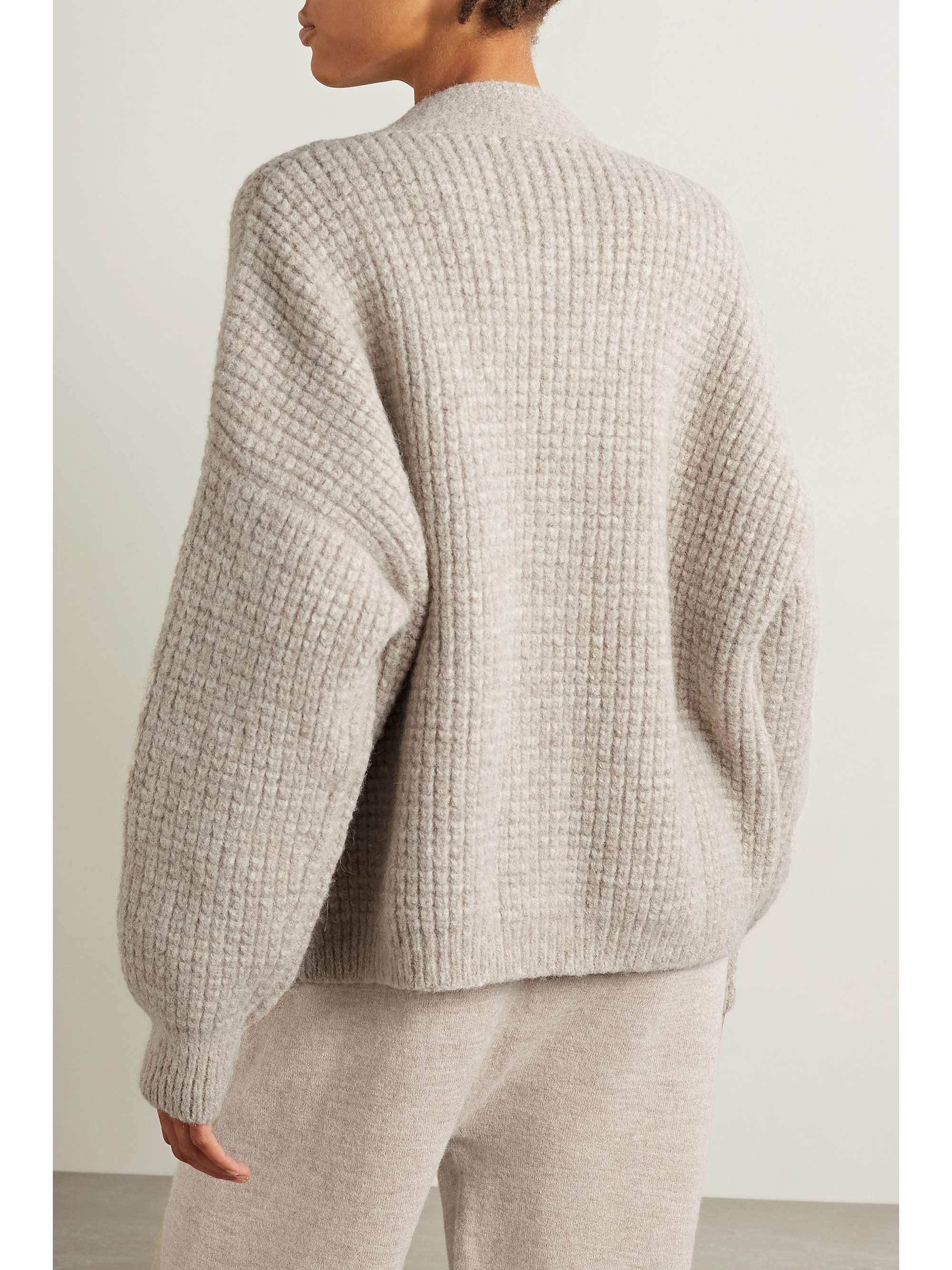 Taupe Waffle-knit alpaca-blend cardigan 