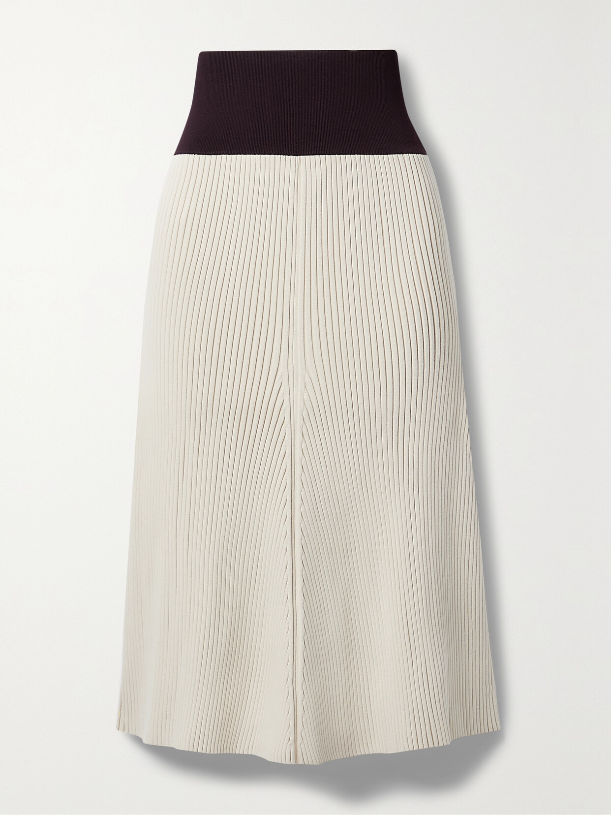 Tory Burch - Two-tone Ribbed-knit Midi Skirt - Ecru