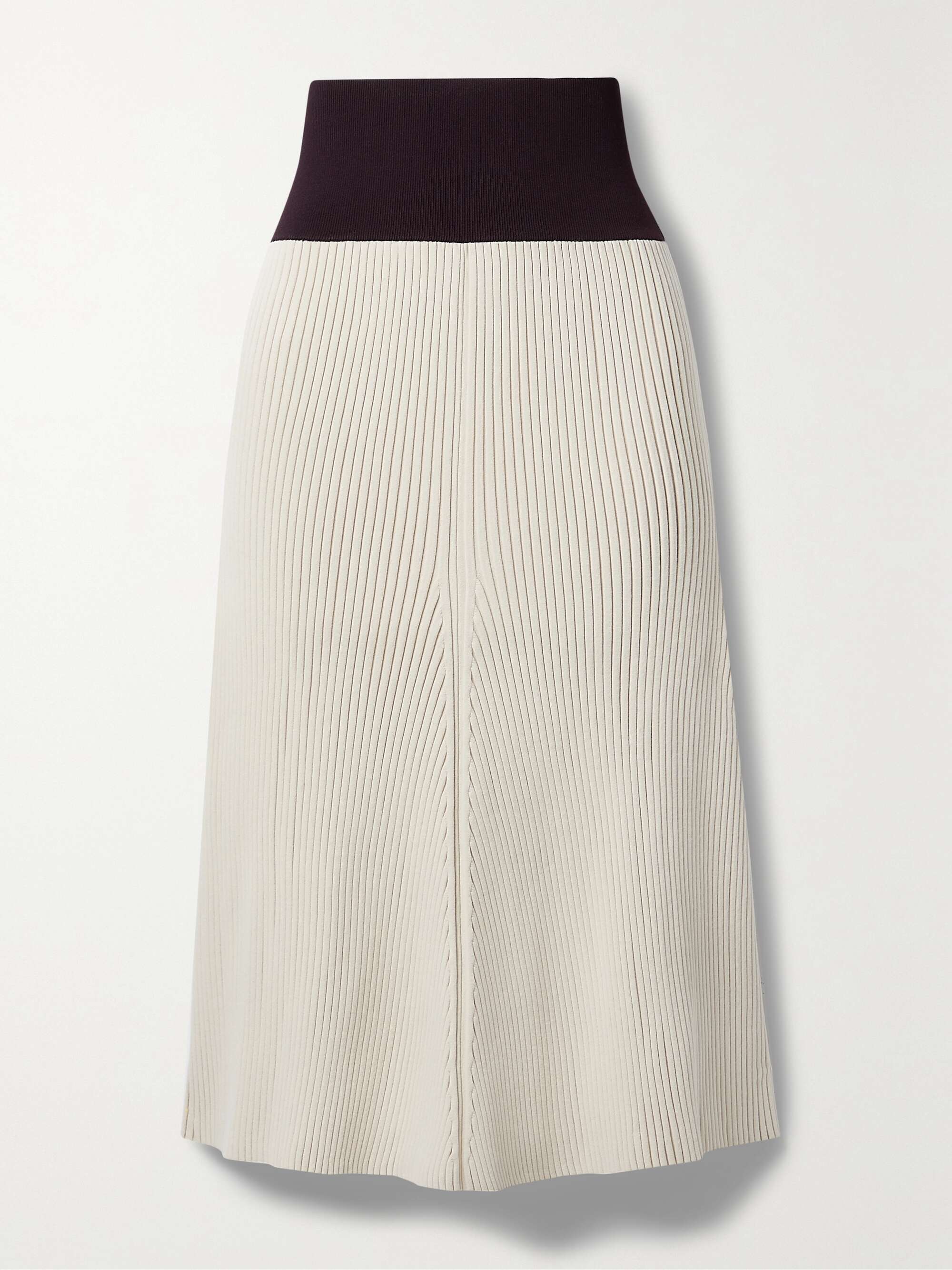 TORY BURCH Two-tone ribbed-knit midi skirt | NET-A-PORTER