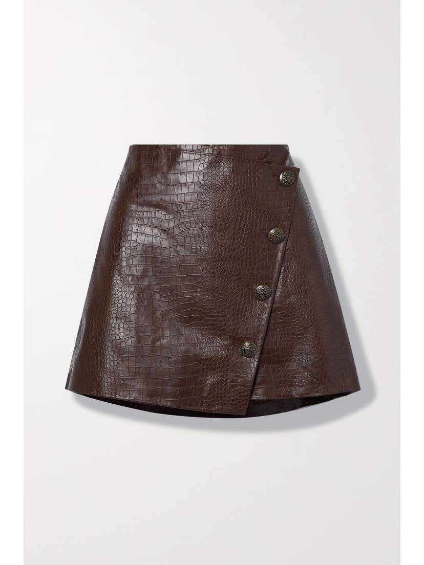 Veronica Beard Dinard Croc-effect Vegan Leather Mini Skirt