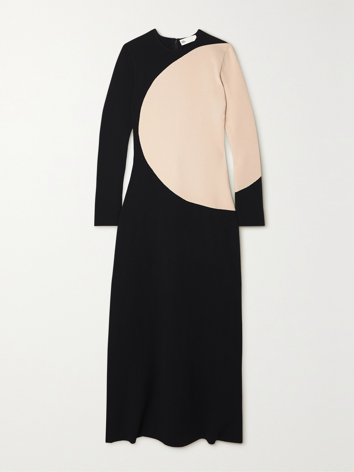 Tory Burch Colorblock Long-sleeve Knit Midi Dress In Black