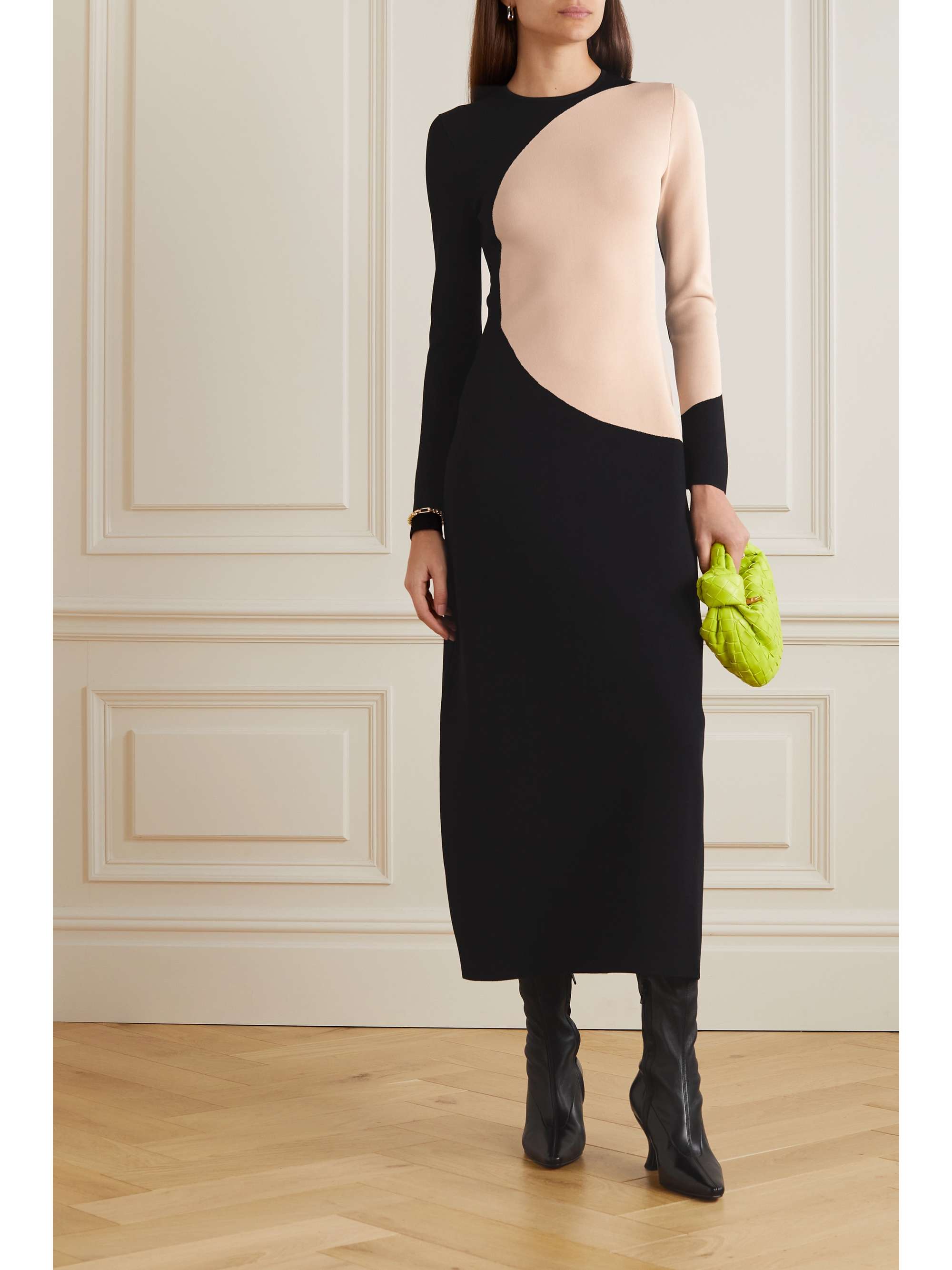 TORY BURCH Two-tone stretch-knit midi dress