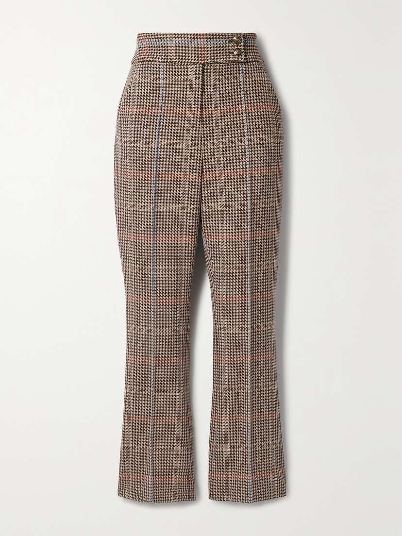 Veronica Beard Montlake Cropped Houndstooth Tweed Flared Pants