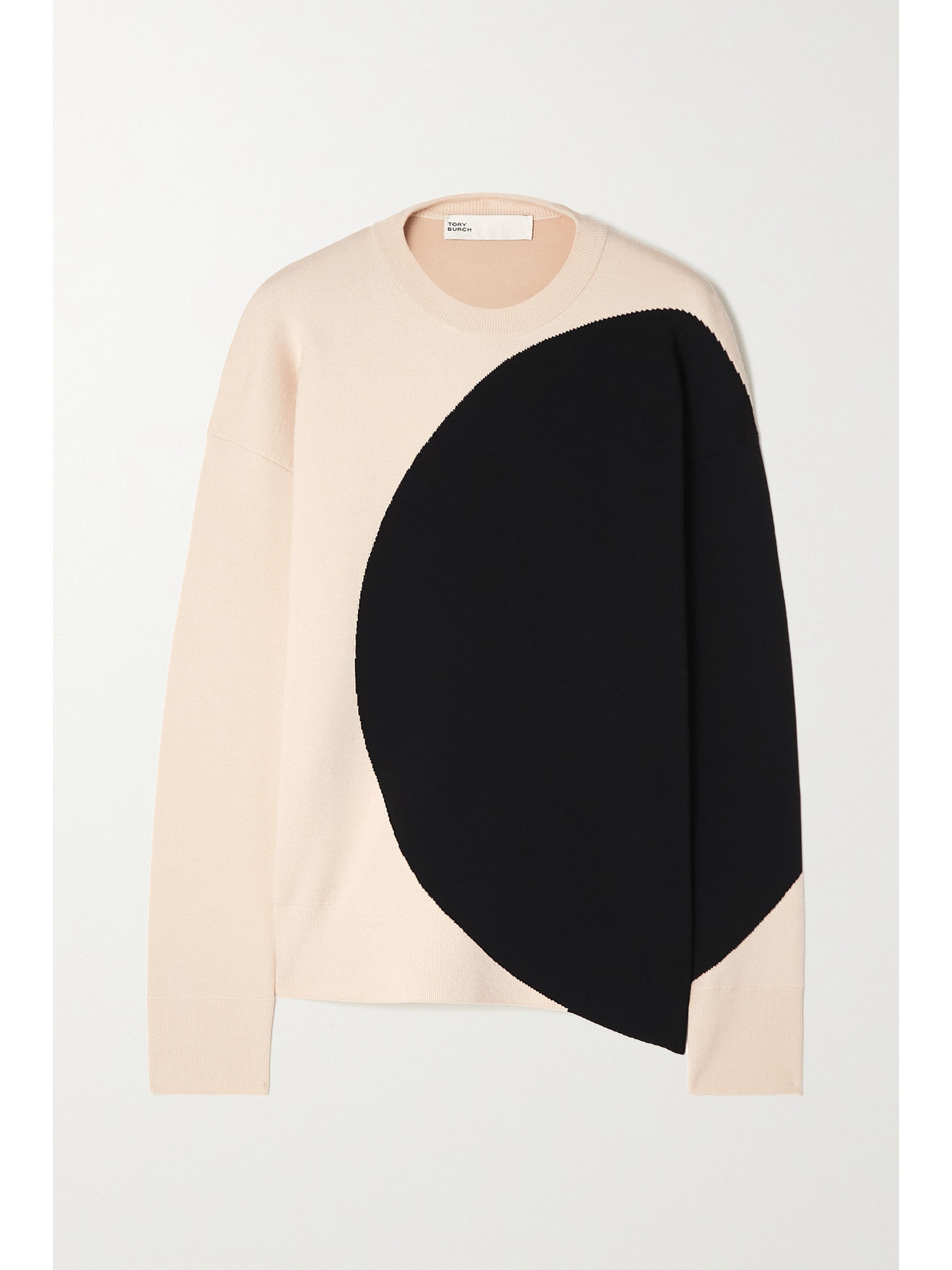 Tory Burch Colorblock Crewneck Sweater In Black