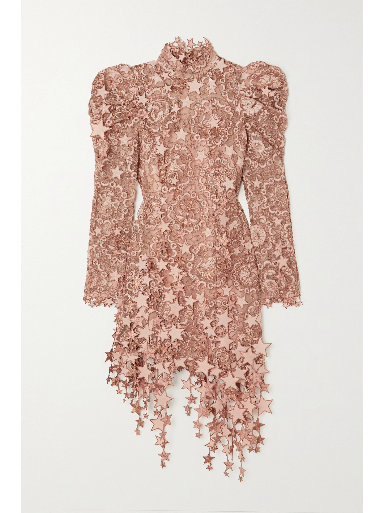 Zimmermann Celestial Zodiac Embroidered Long Sleeve Mesh Minidress In Brown