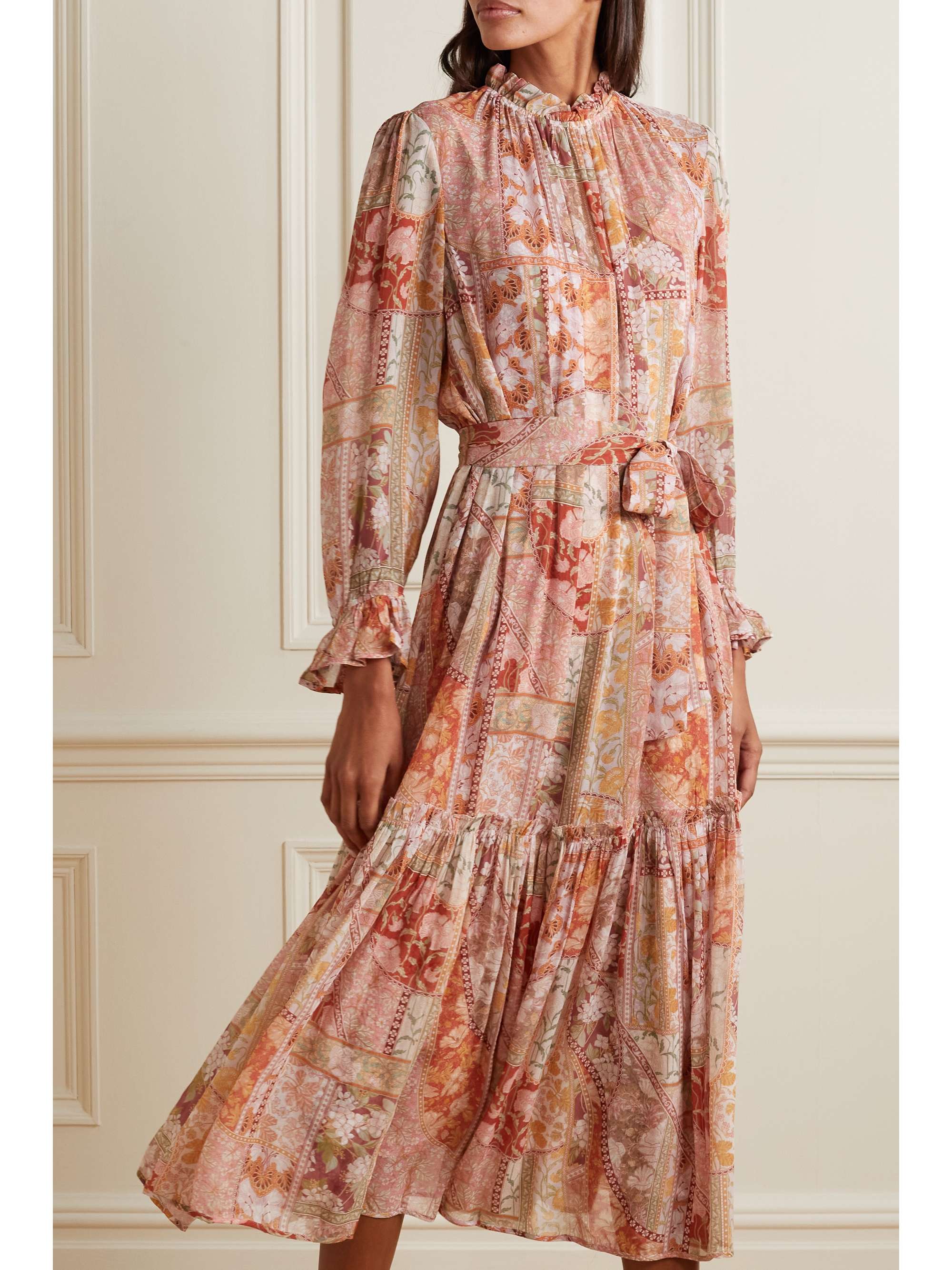 ZIMMERMANN Kaleidoscope belted printed midi dress NETAPORTER