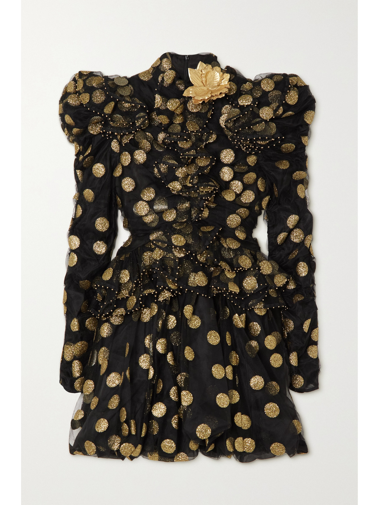 ZIMMERMANN CELESTIAL RUFFLED EMBELLISHED GLITTERED POLKA-DOT TULLE MINI DRESS